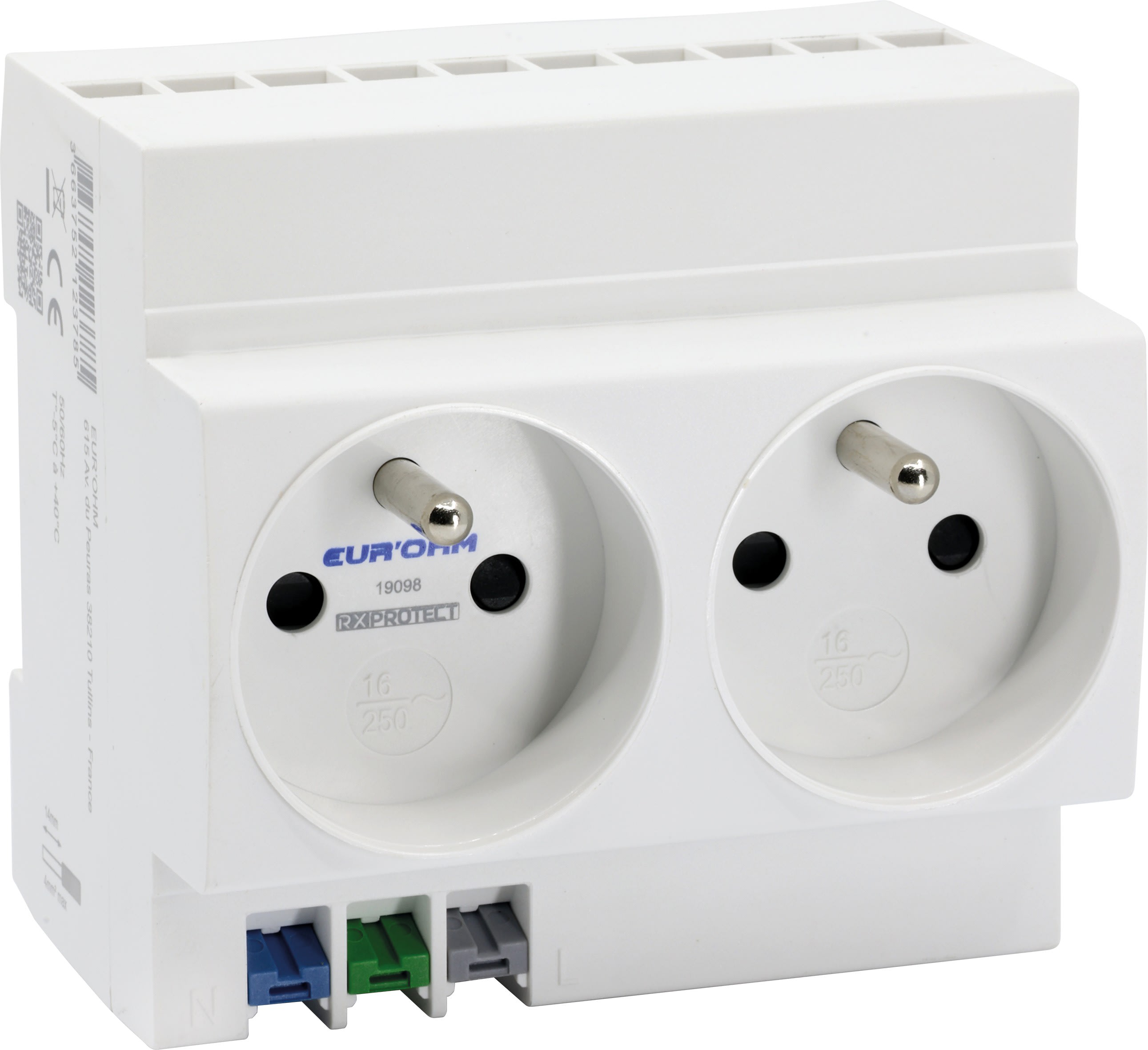 Eur Ohm - Prise de courant double 16A/230V 2P+T modulaire connexion rapide
