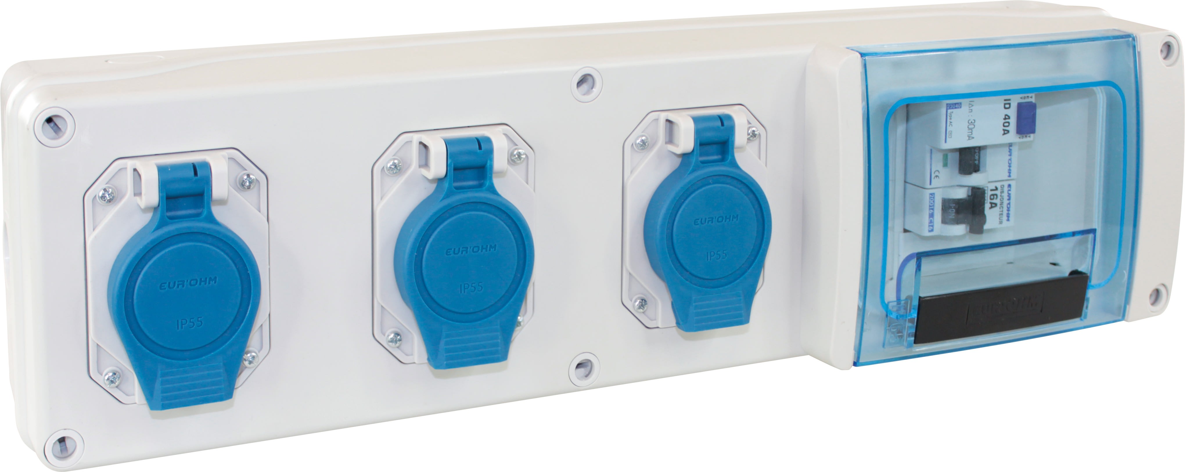 Eur Ohm - Coffret de chantier mono 3 prises simplifié - 1 disj diff. 16A + 3 prises 2P+T