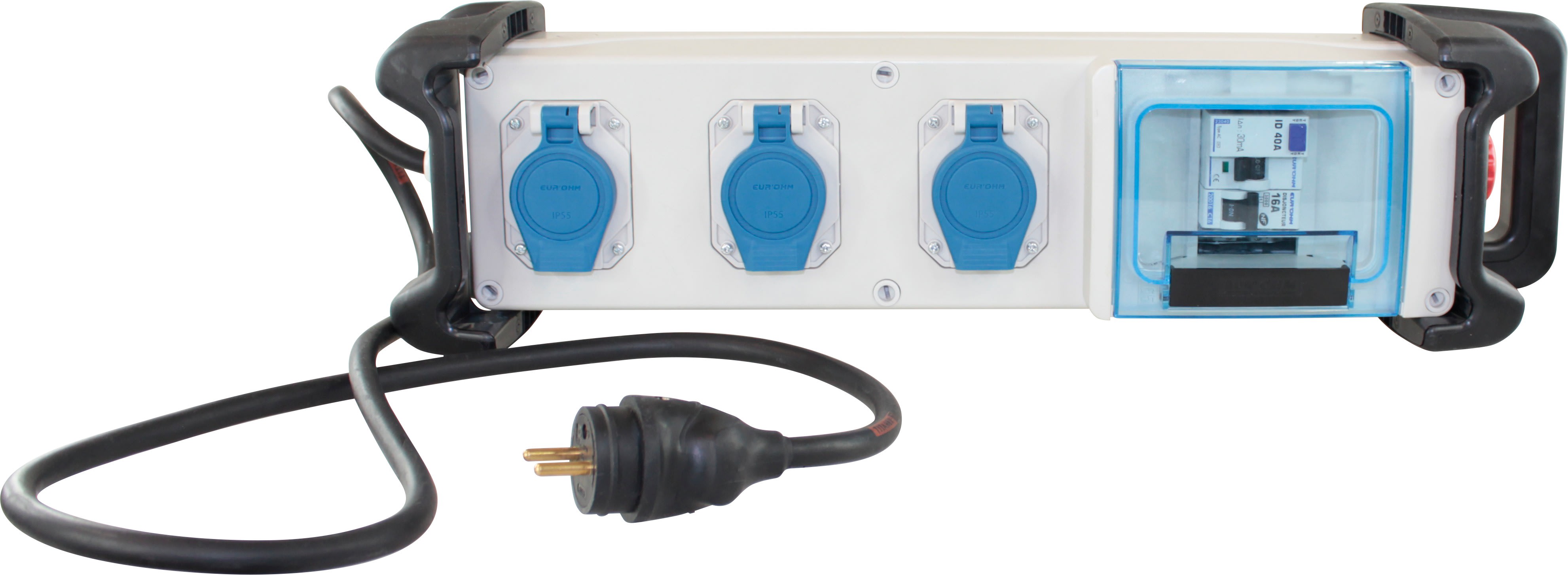 Eur Ohm - Coffret de chantier mono 3 prises 1 disj.diff 16A+3 PC 2P+T+AU+1,5m HO7RNF+bumpR
