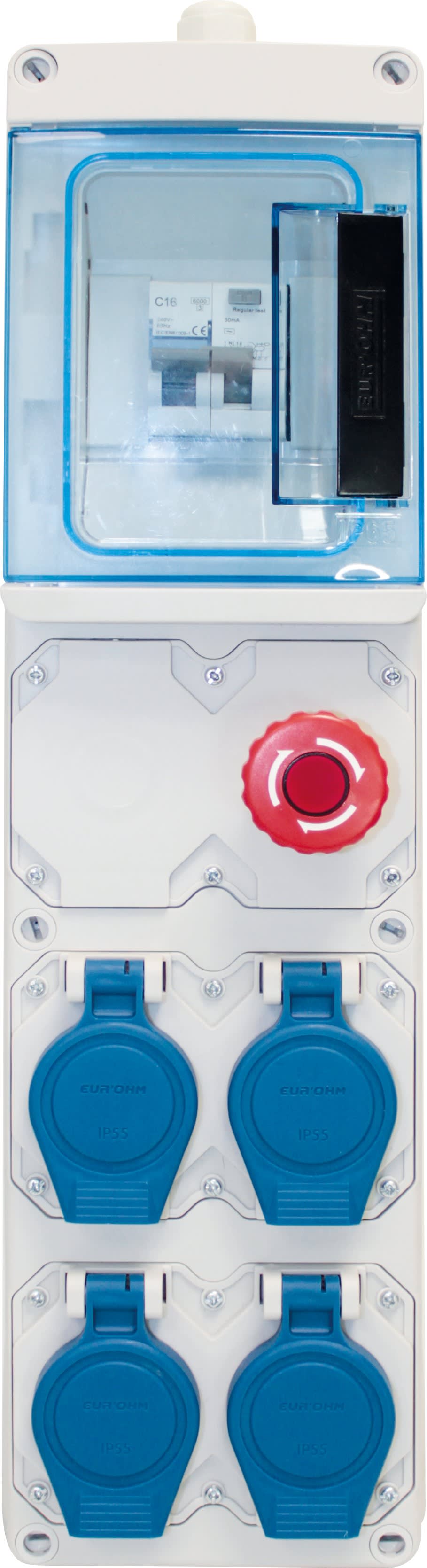 Eur Ohm - Coffret de chantier mono 4 prises simplifié 1 disj diff 16A + 4 PC 2P+T + AU