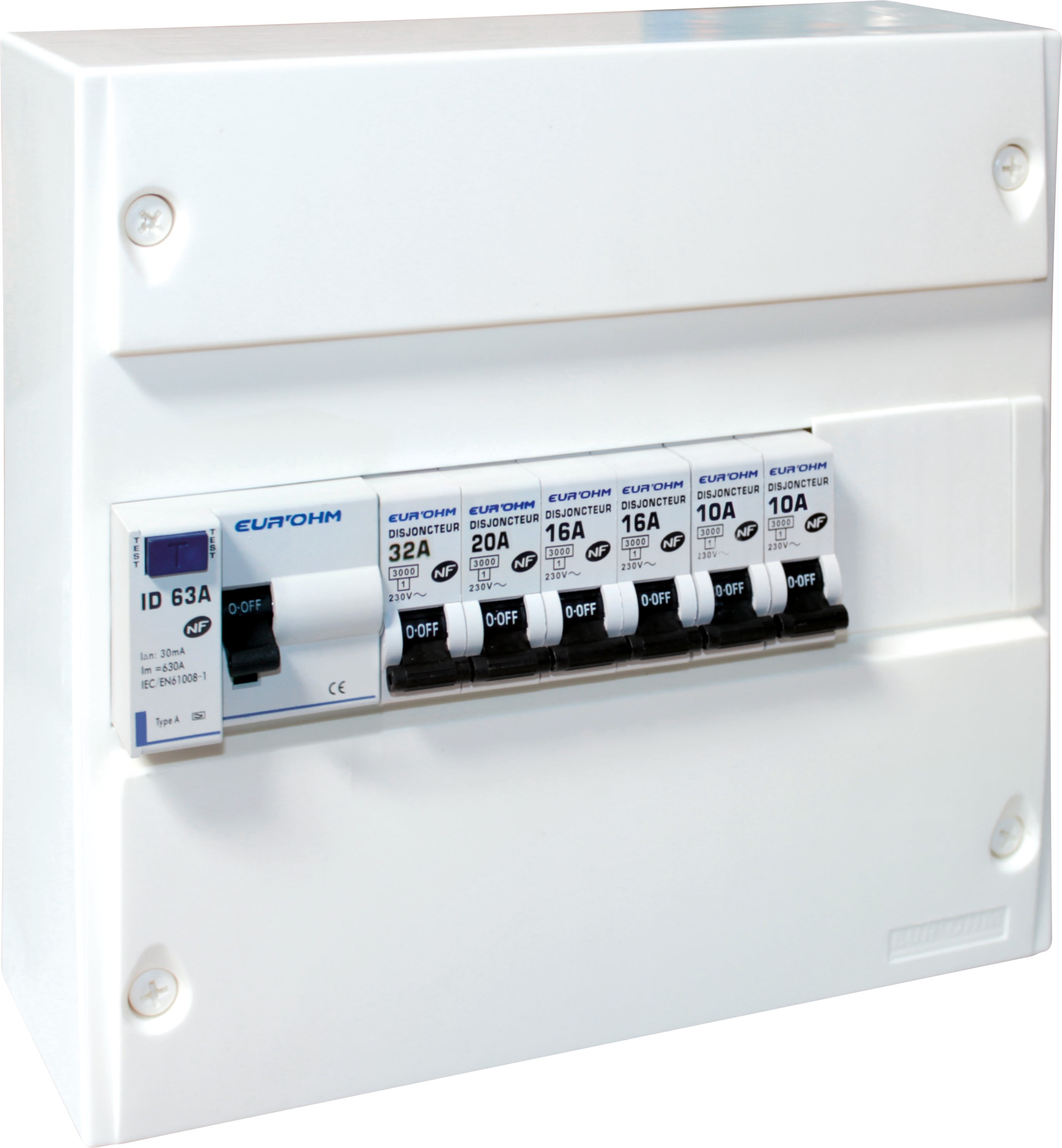 Eur Ohm - Tableau équ. 1R 1xID+6 disjoncteurs
