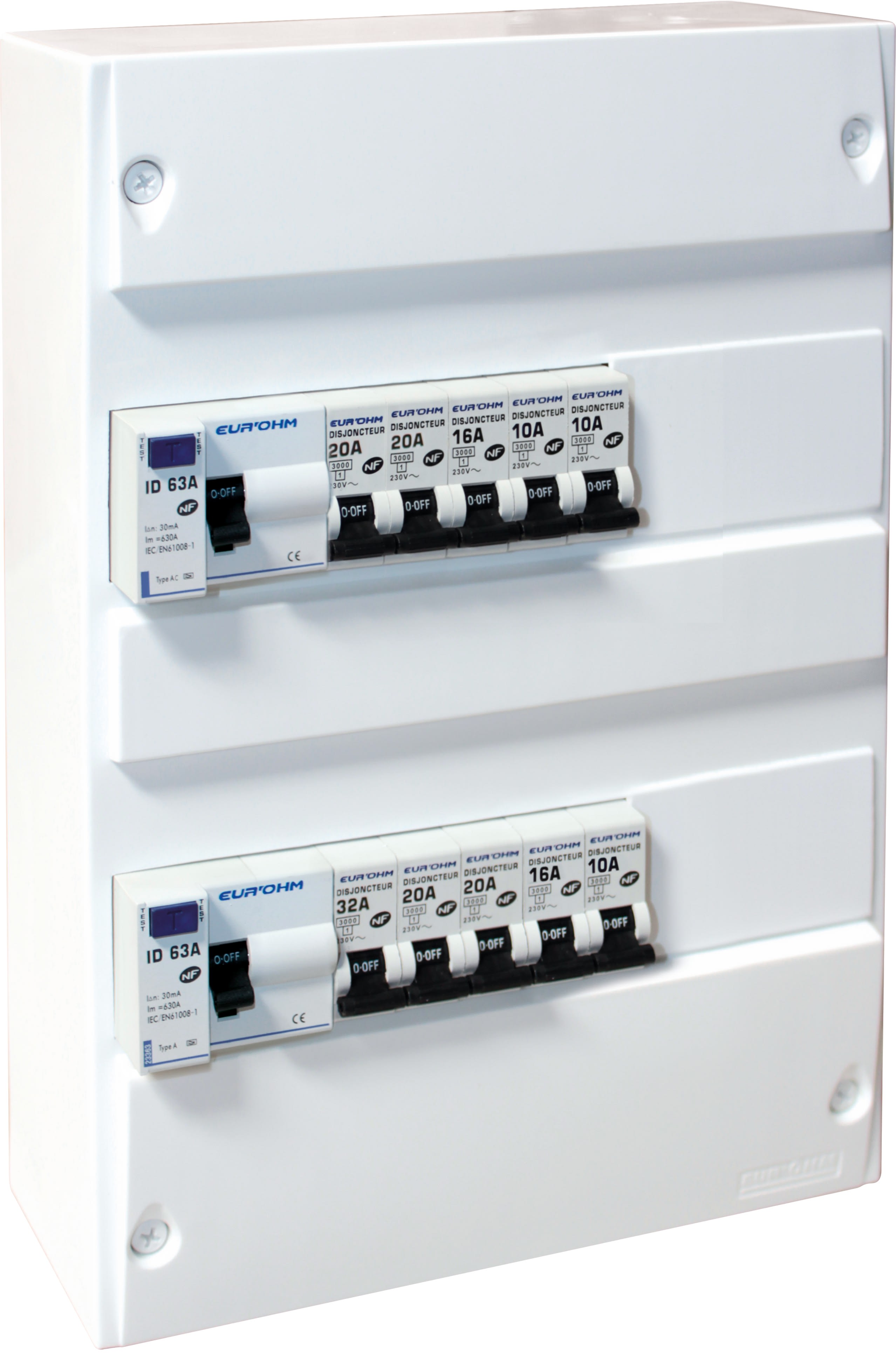 Eur Ohm - Tableau équ. 2R 2xID+10 disjoncteurs