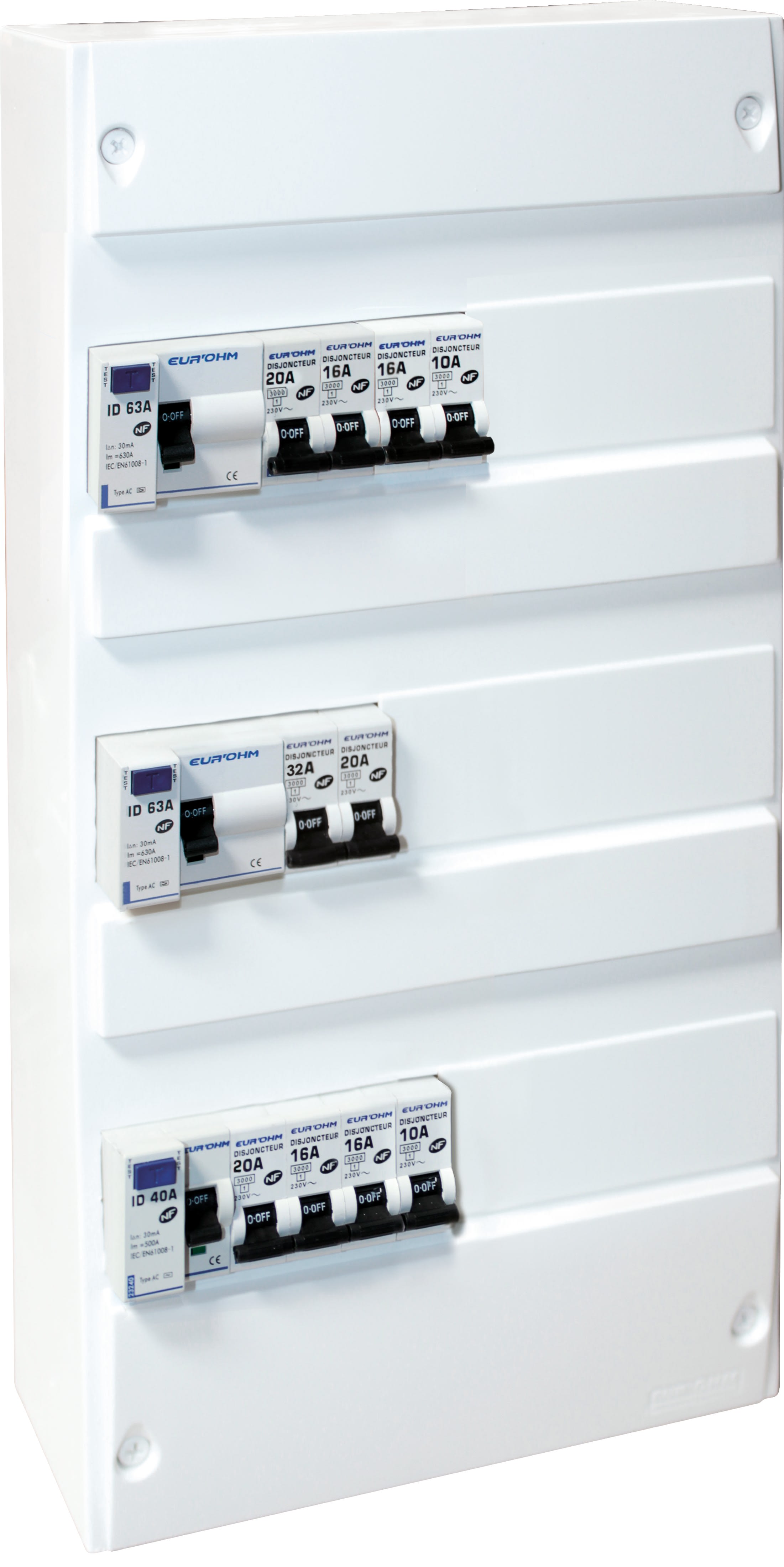 Eur Ohm - Tableau équ. 3R 3xID+10 disjoncteurs