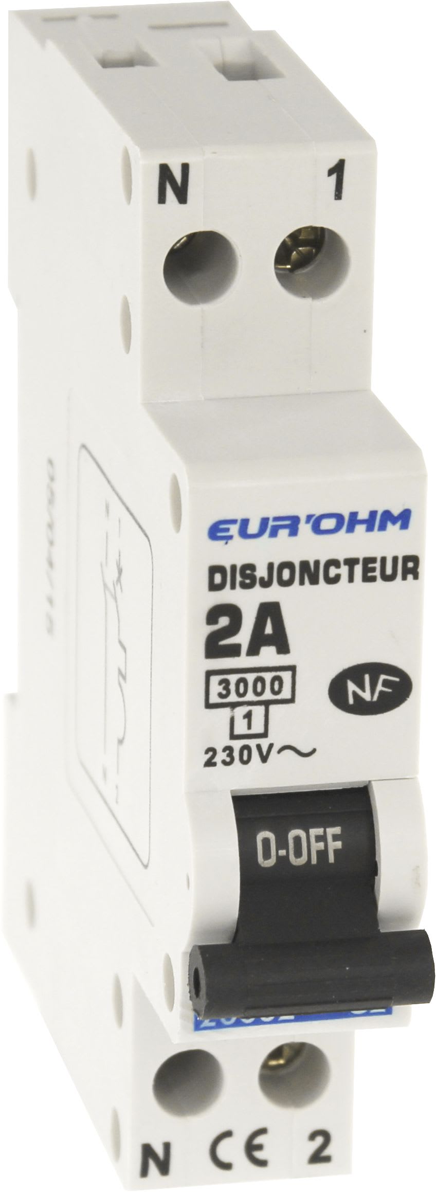 Eur Ohm - Disjoncteur 1P+N 2A NF courbe C connexion vis haut/bas 3kA
