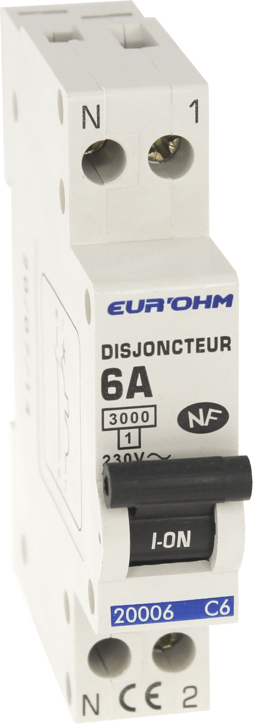 Eur Ohm - Disjoncteur 1P+N 6A NF courbe C connexion vis haut/bas 3kA