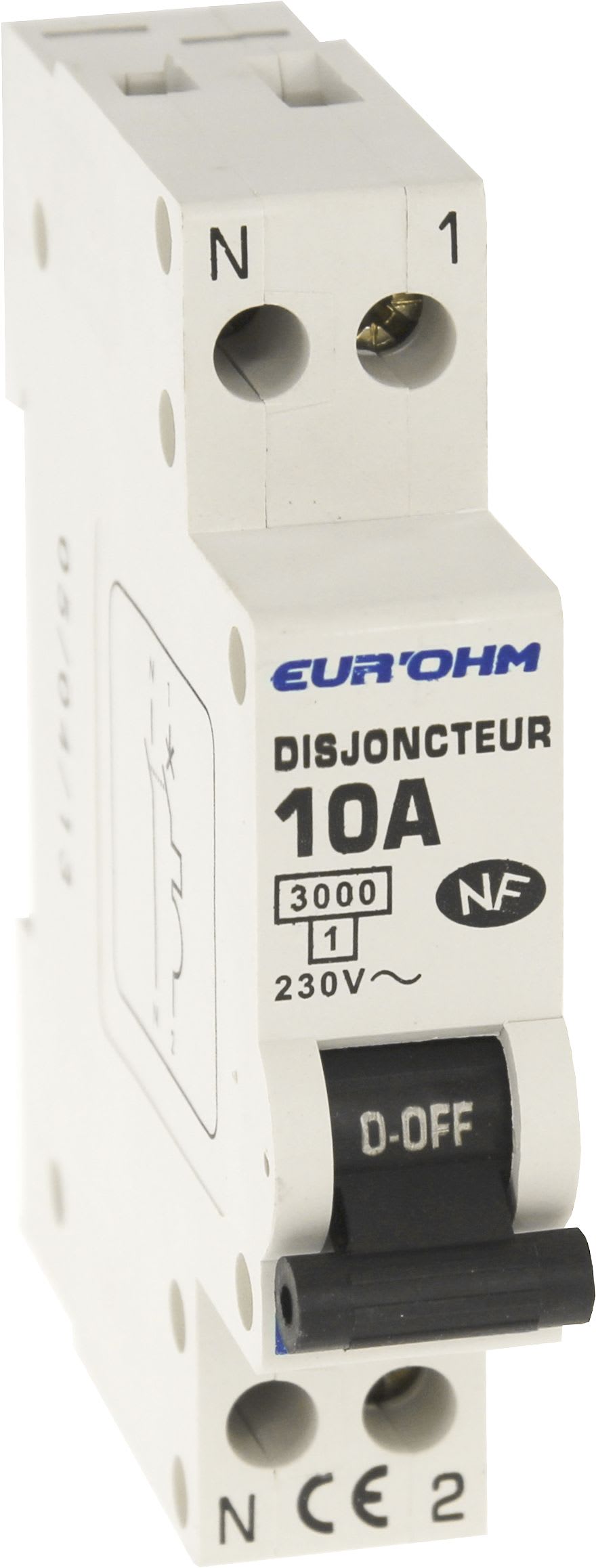 Eur Ohm - Disjoncteur 1P+N 10A courbe Øconnexion vis haut/bas 3kA