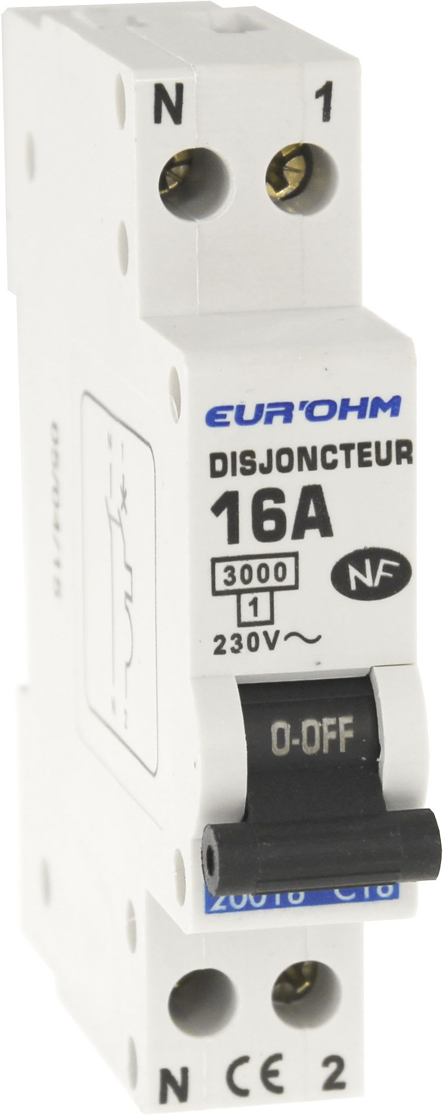 Eur Ohm - Disjoncteur 1P+N 16A courbe Øconnexion vis haut/bas 3kA