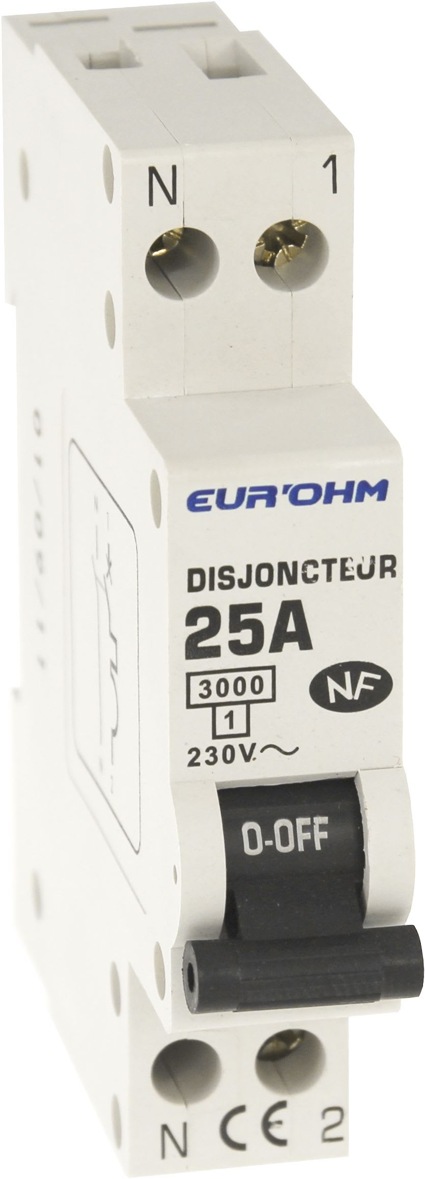 Eur Ohm - Disjoncteur 1P+N 25A NF courbe C connexion vis haut/bas 3kA