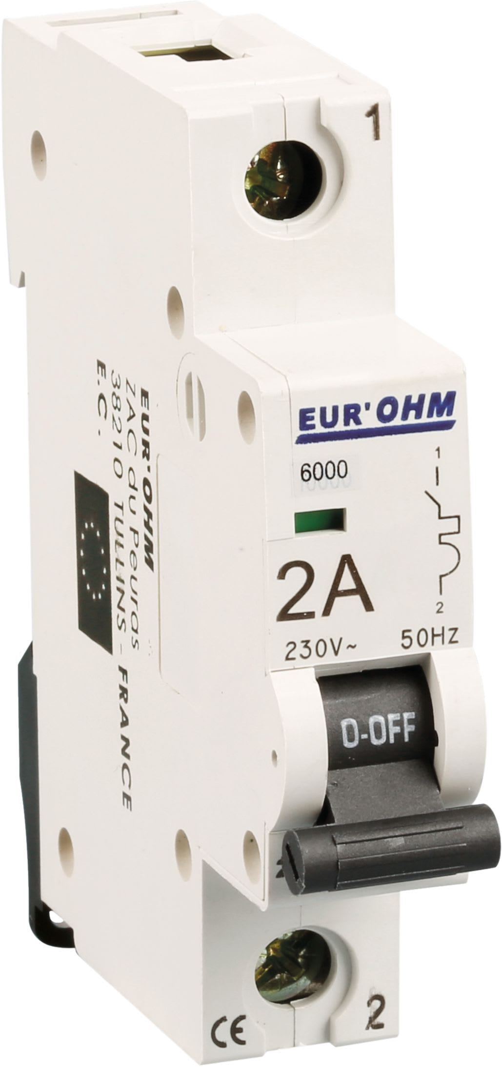 Eur Ohm - Disjoncteur 1P 2A courbe C connexion vis haut/bas 6kA