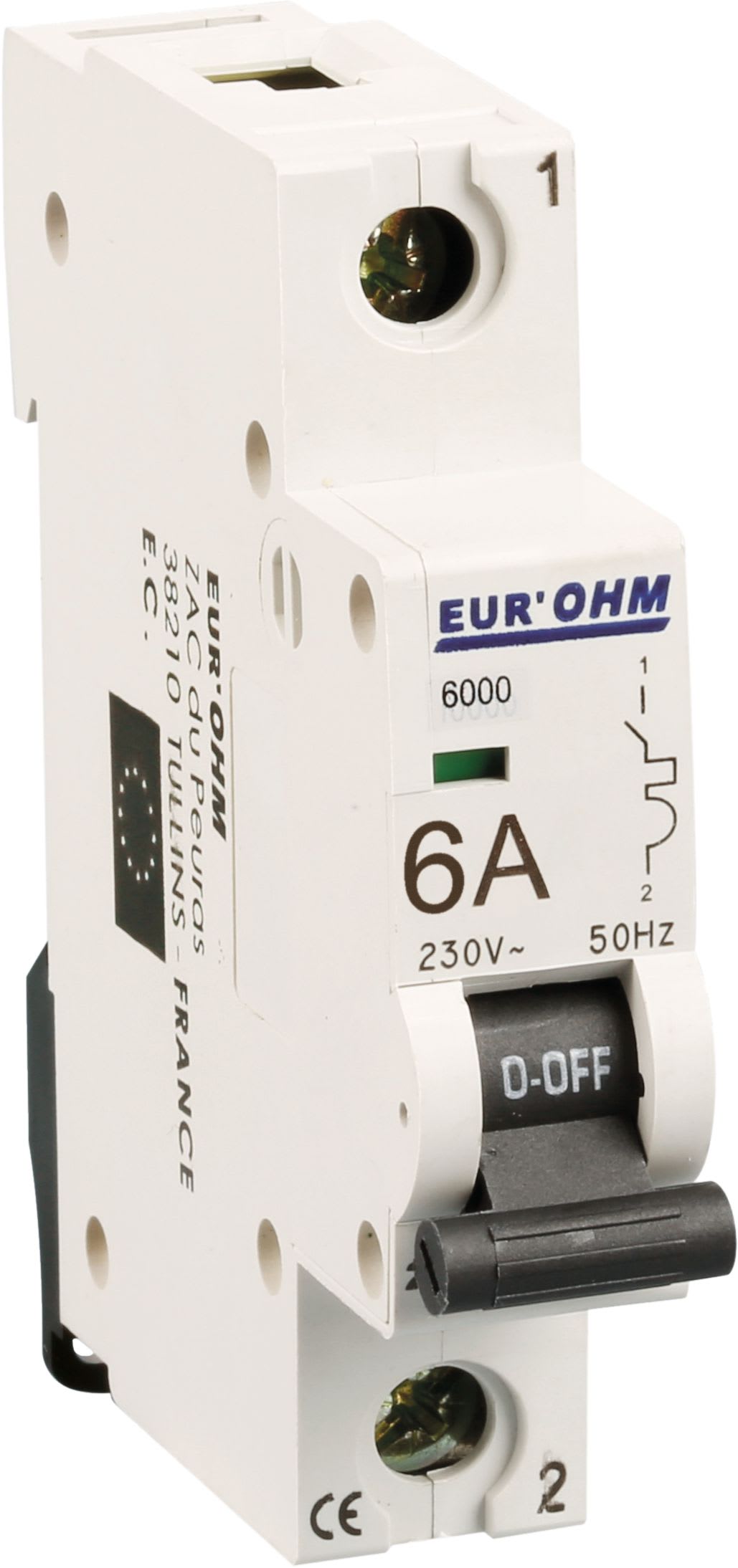 Eur Ohm - Disjoncteur 1P 6A courbe C connexion vis haut/bas 6kA