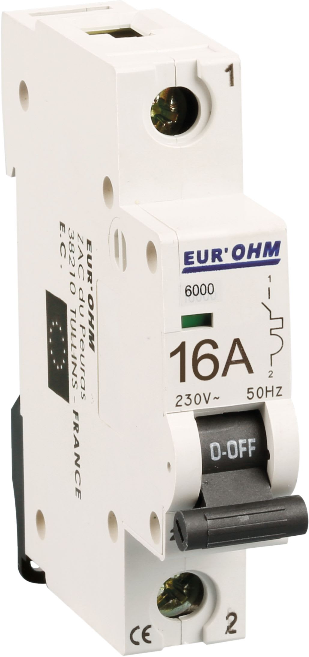 Eur Ohm - Disjoncteur 1P 16A courbe C connexion vis haut/bas  6kA
