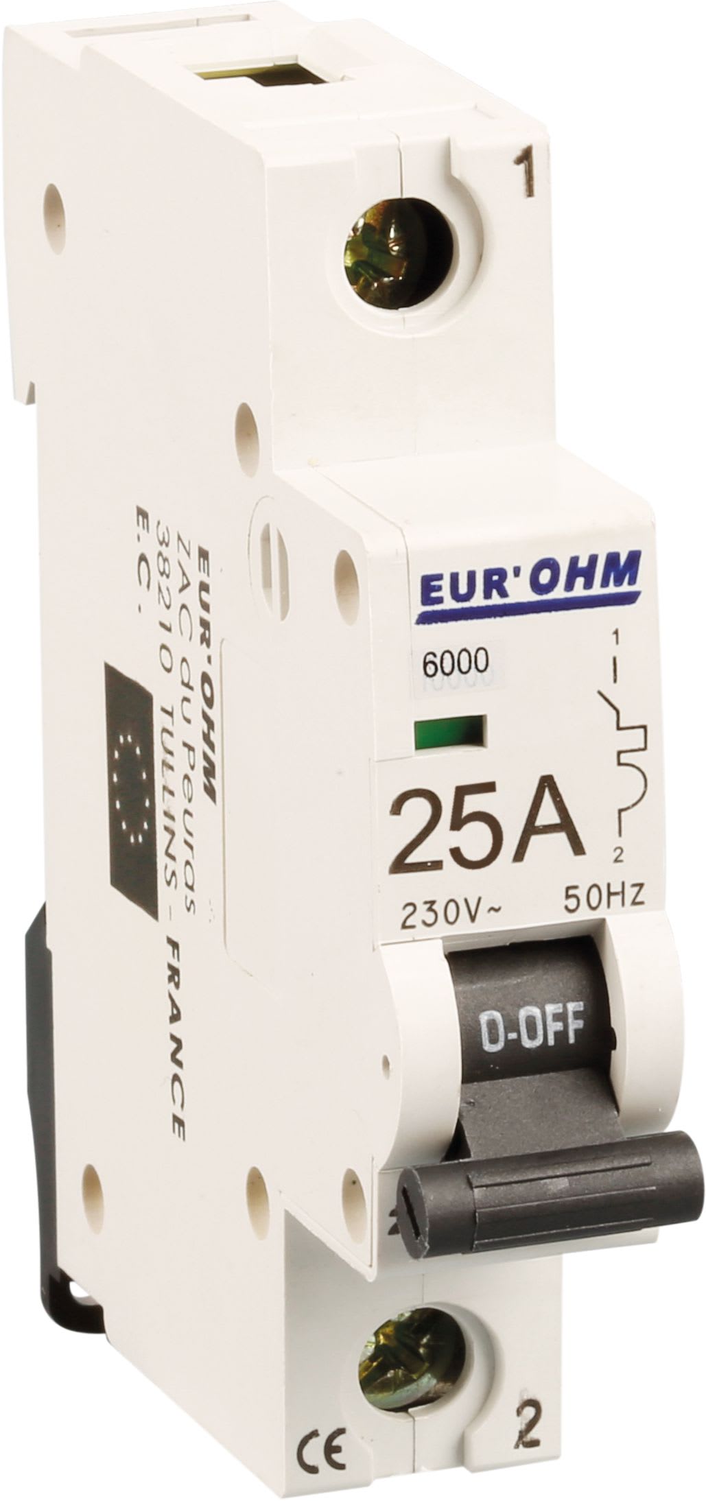 Eur Ohm - Disjoncteur 1P 25A courbe C connexion vis haut/bas 6kA
