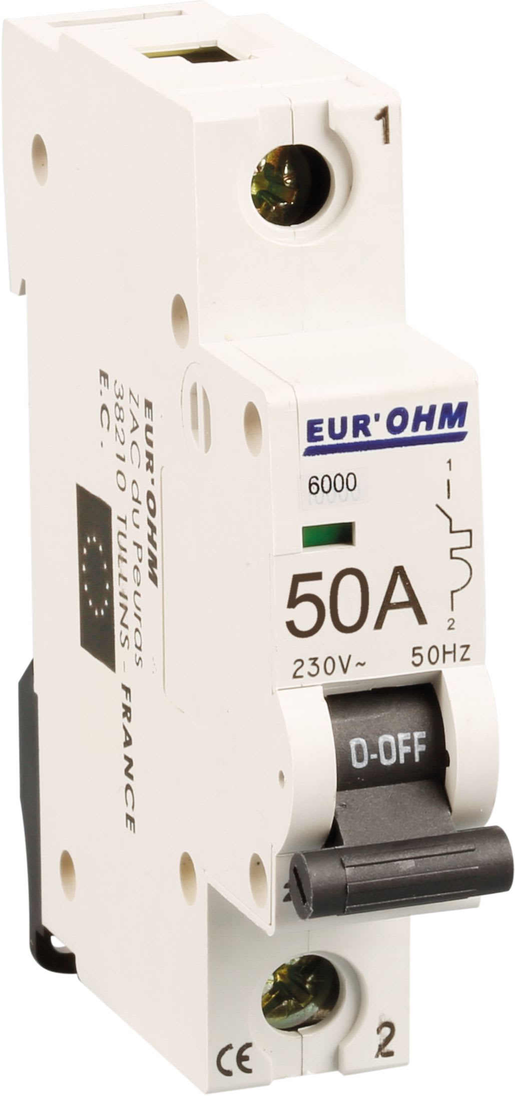 Eur Ohm - Disjoncteur 1P 50A courbe C connexion vis haut/bas 4,5kA