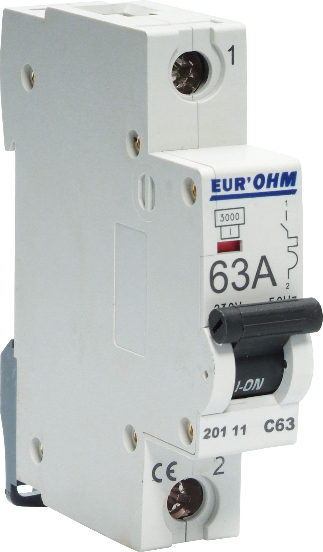 Eur Ohm - Disjoncteur 1P 63A courbe C connexion vis haut/bas 4,5kA