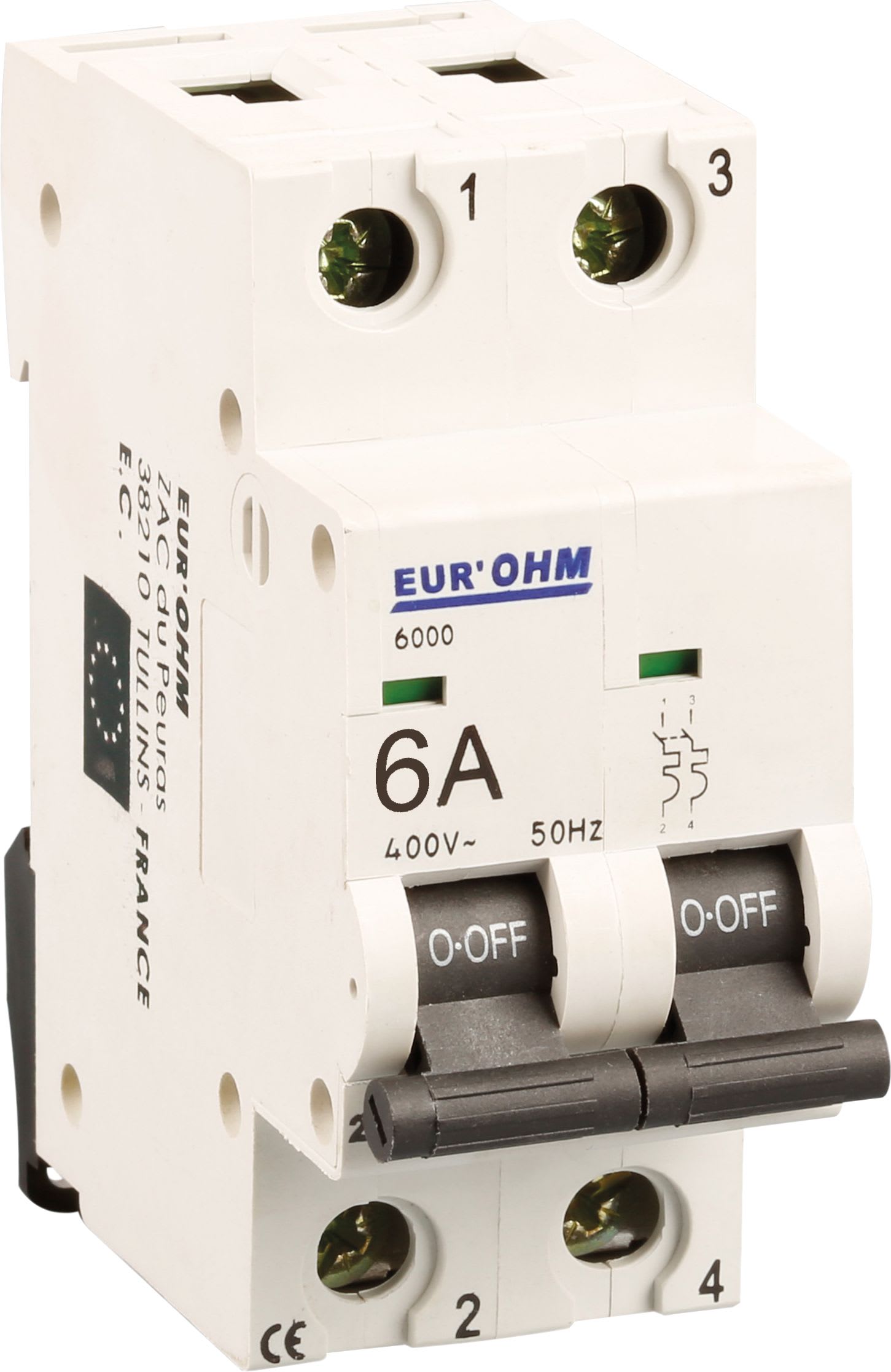 Eur Ohm - Disjoncteur 2P 6A courbe C connexion vis haut/bas 6kA