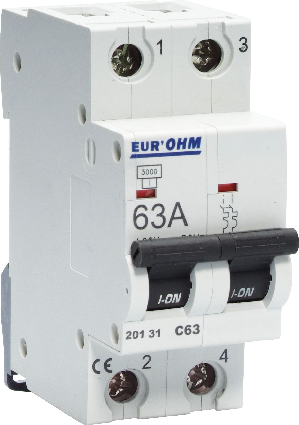 Eur Ohm - Disjoncteur 2P 63A courbe C connexion vis haut/bas  4,5kA