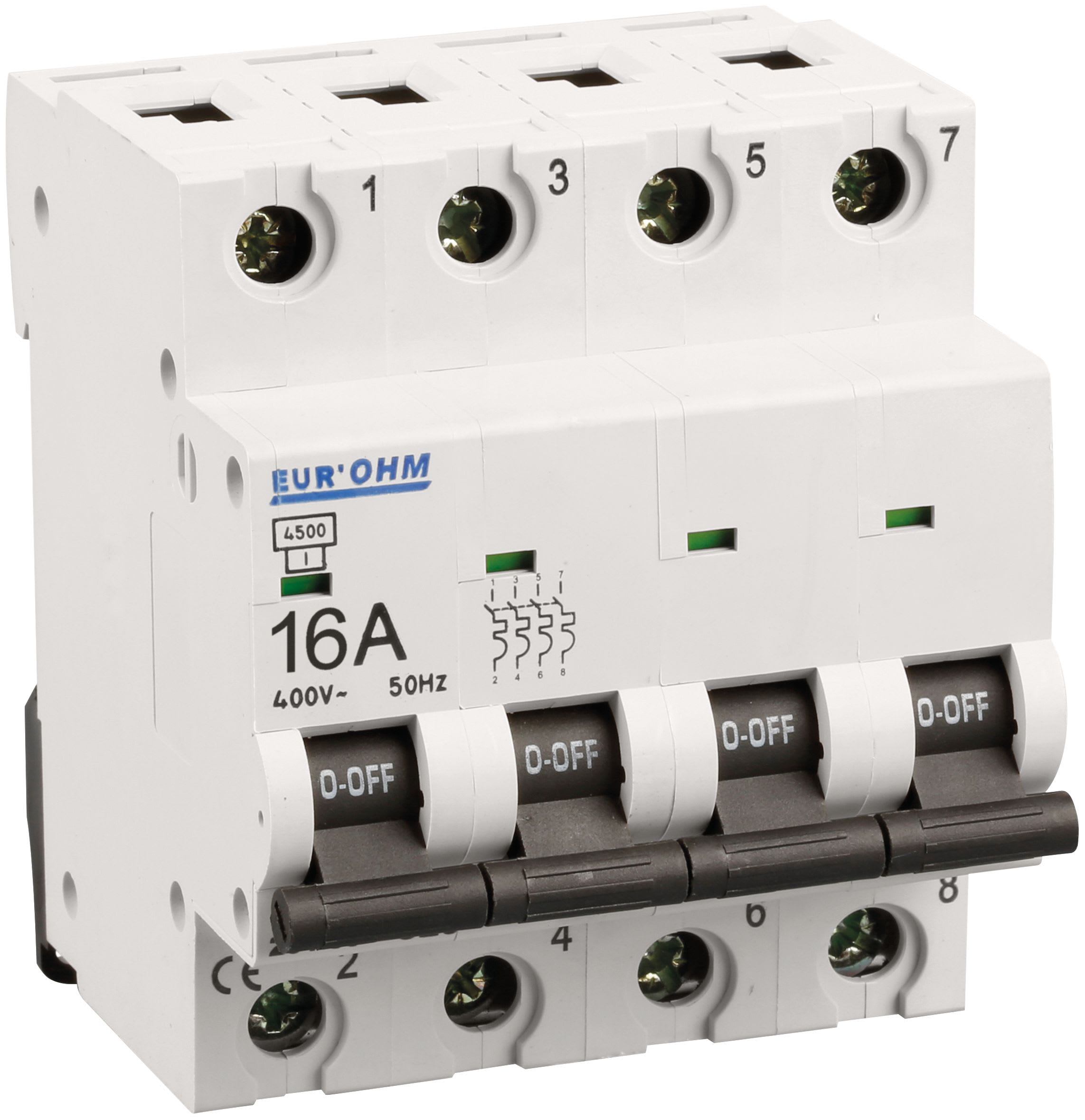 Eur Ohm - Disjoncteur 4P 16A courbe C connexion vis haut/bas  6kA
