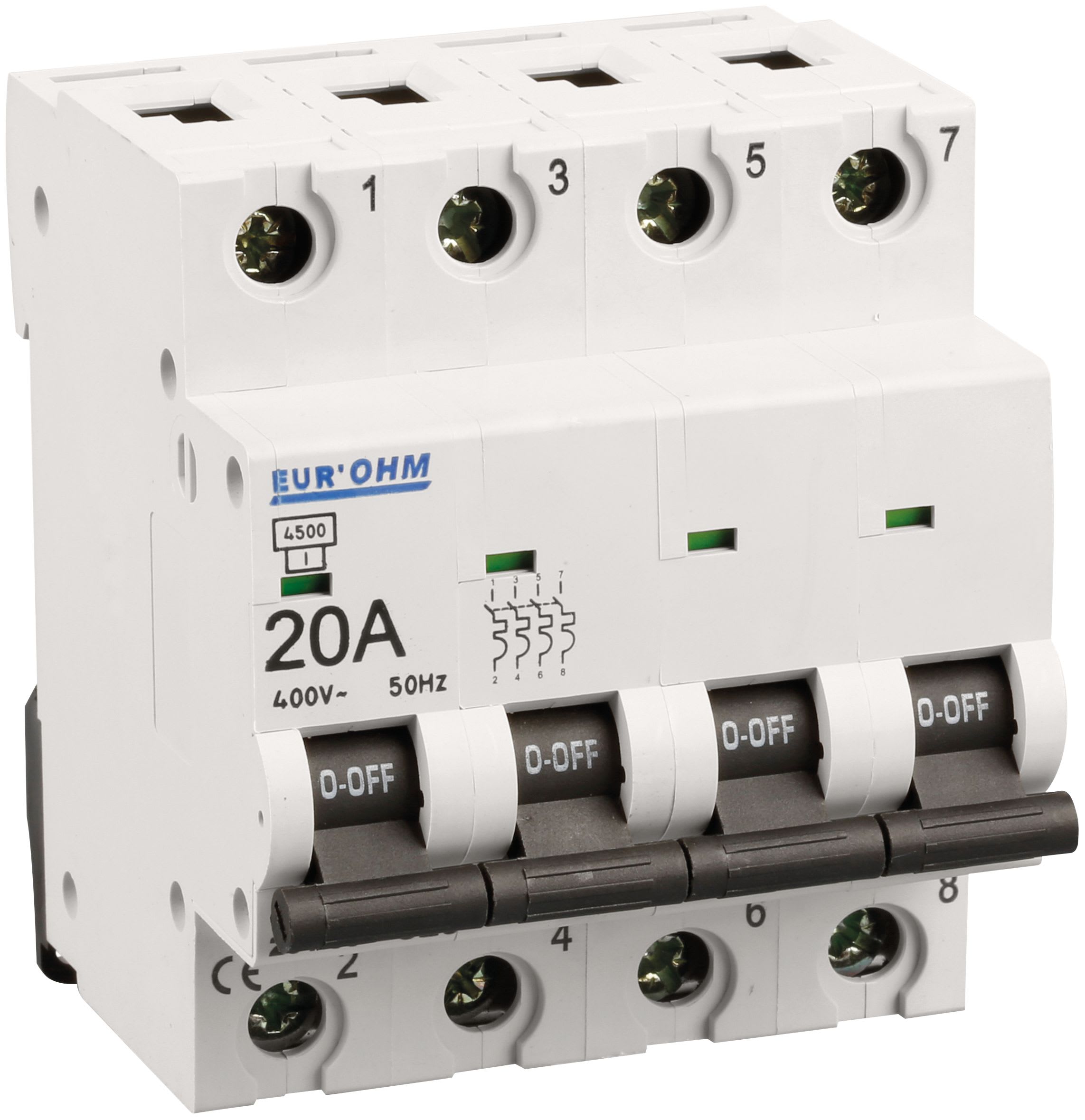 Eur Ohm - Disjoncteur 4P 20A courbe C connexion vis haut/bas 6kA