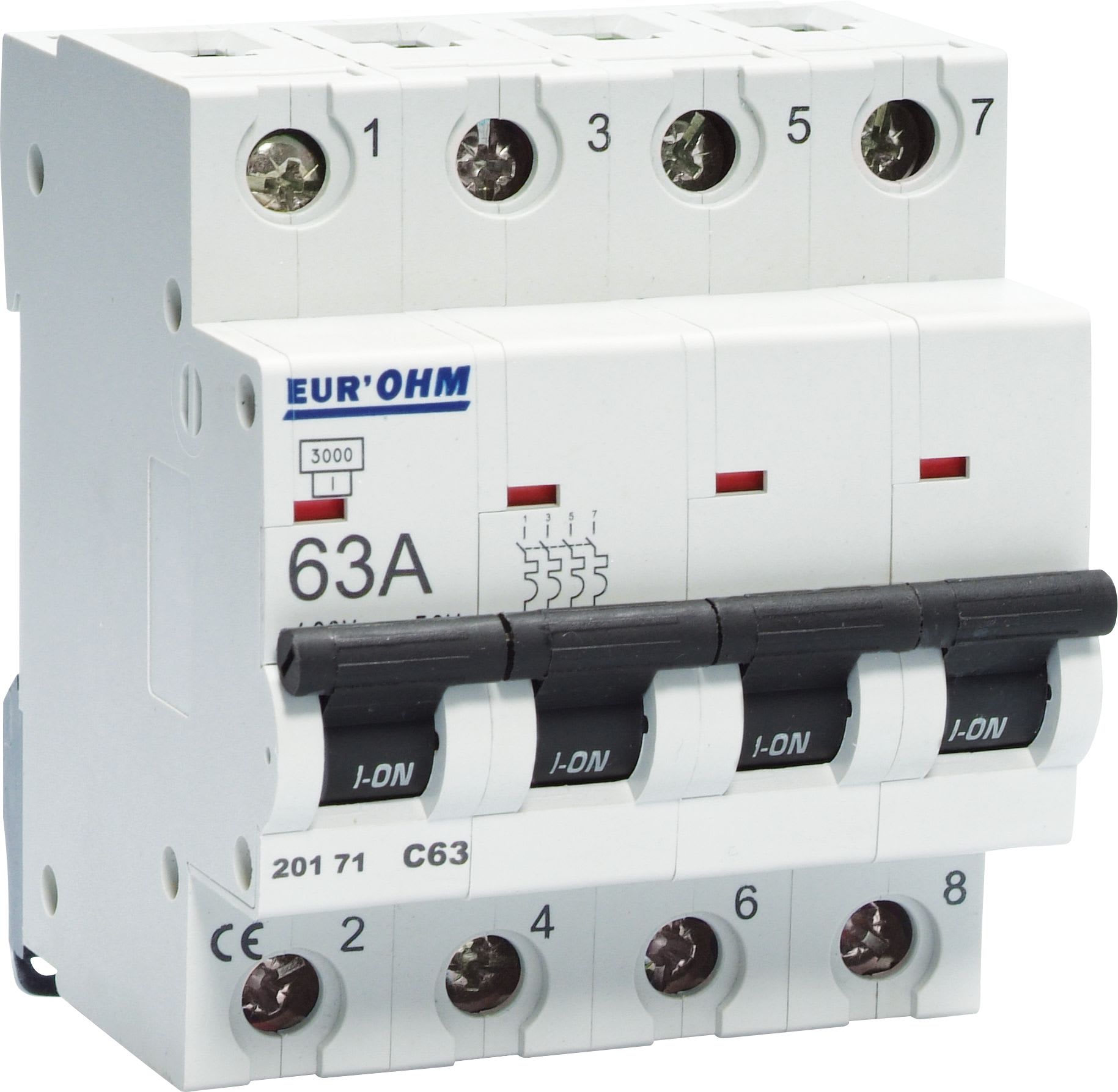 Eur Ohm - Disjoncteur 4P 63A courbe C connexion vis haut/bas 4,5kA