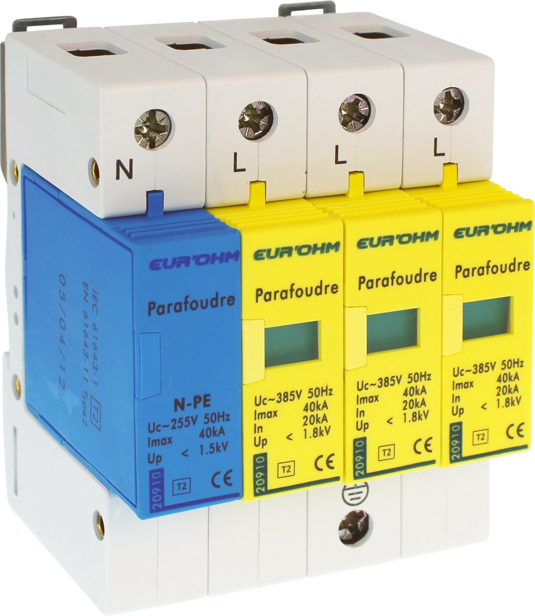 Eur Ohm - Parafoudre 3P+N T2, Imax 40kA, In 20kA