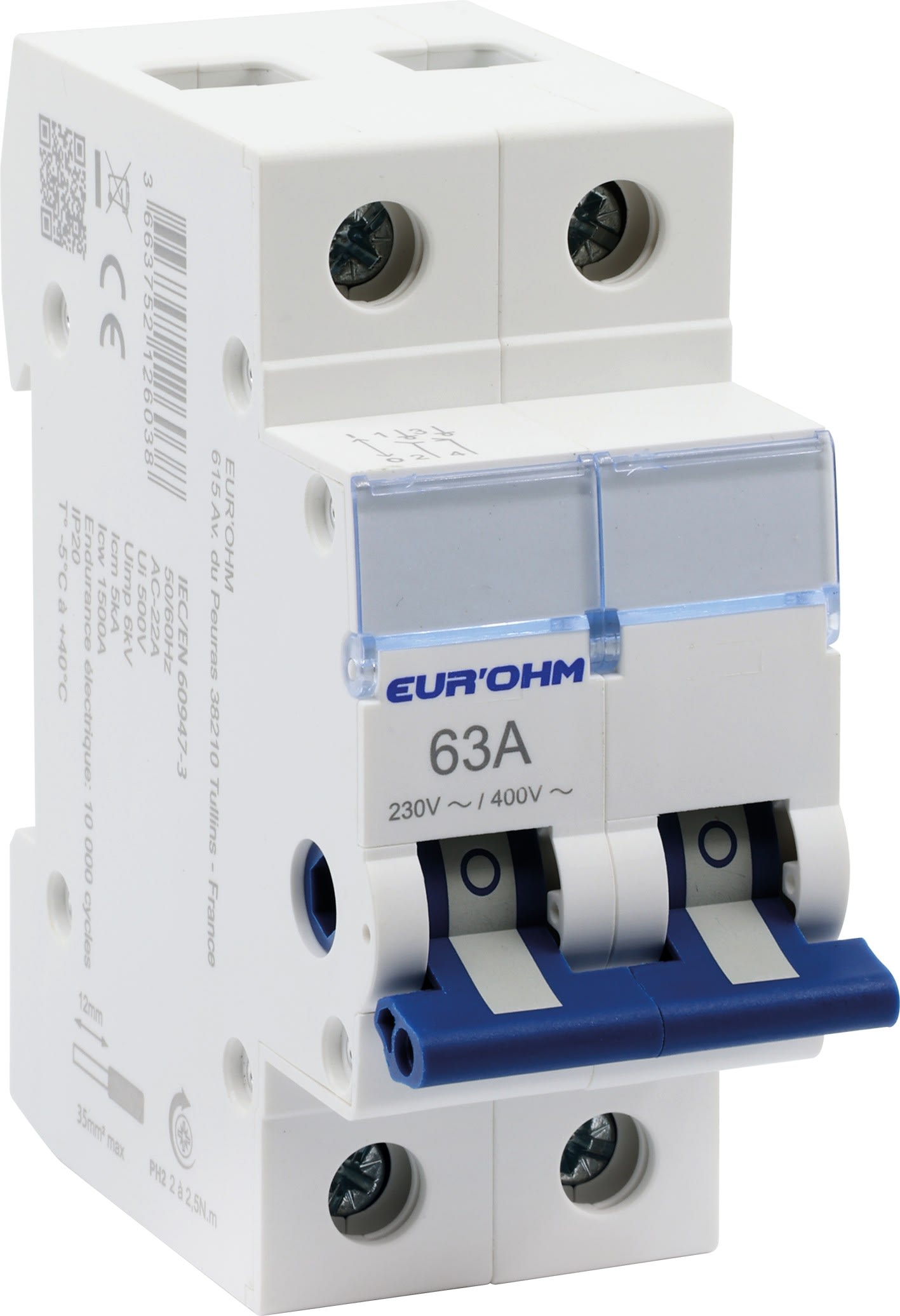 Eur Ohm - Inter. 2P 63A AC22A à coupure pleinement visible