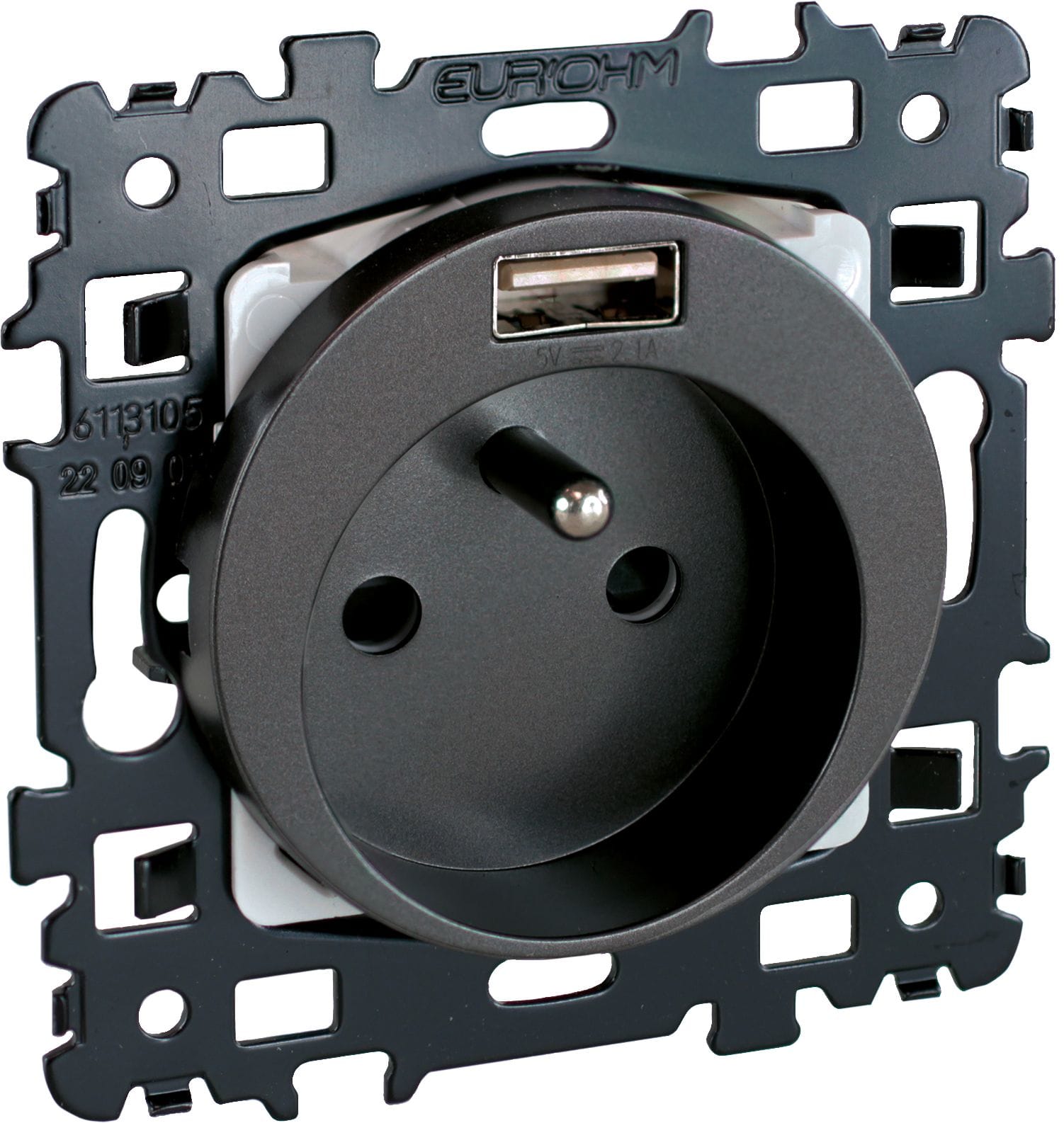 Eur Ohm - SQUARE Prise 2P+T + USB A VULCAIN