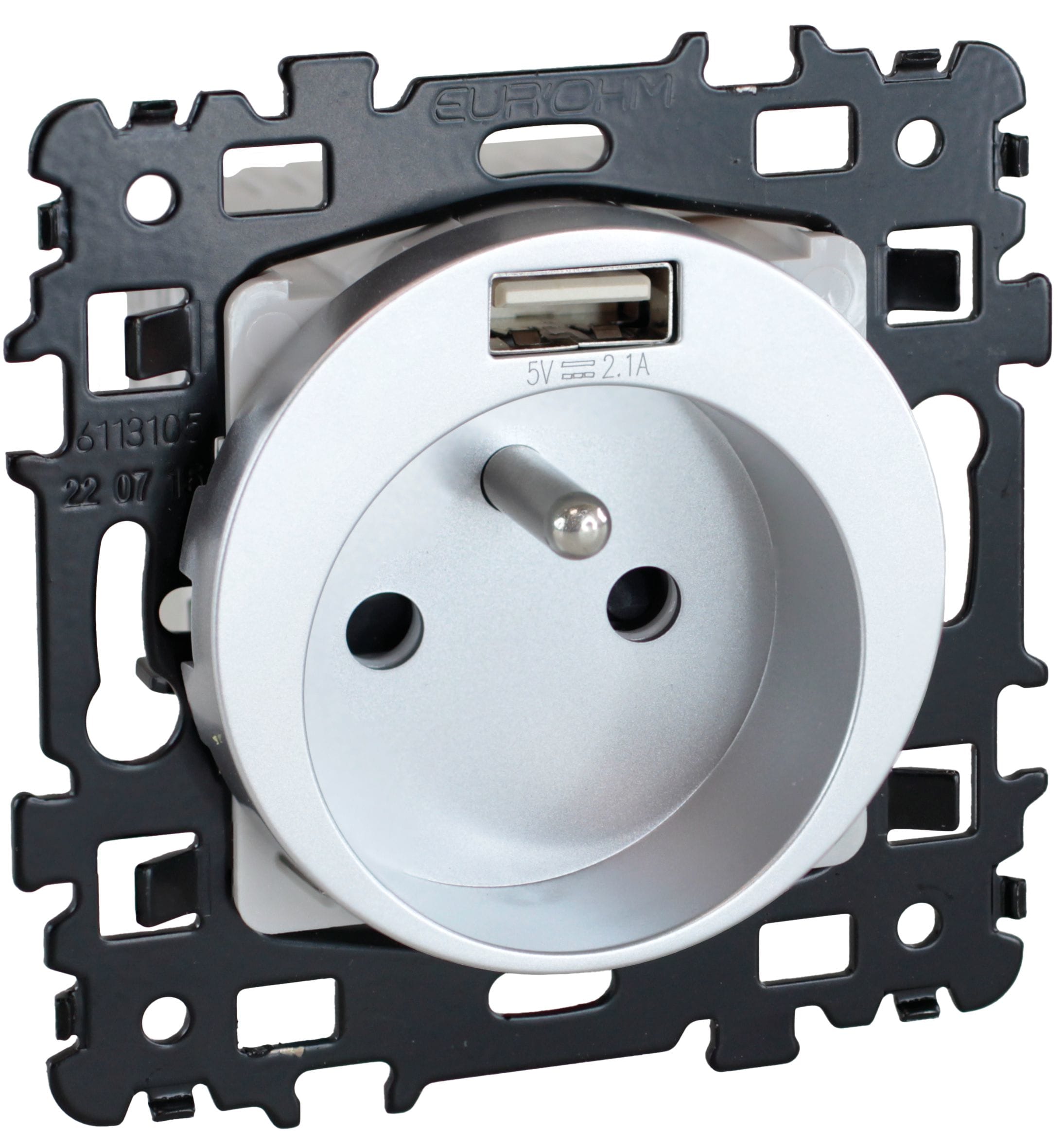 Eur Ohm - SQUARE Prise 2P+T + USB A SILVER