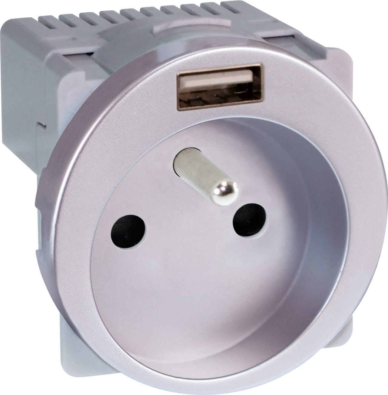Eur Ohm - COMETE PC  2P+T + USB A SILVER