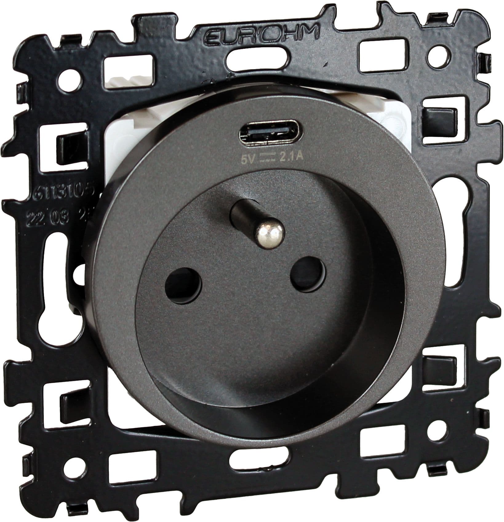 Eur Ohm - Square Prise combinée 2P+T + USB C - Vulcain