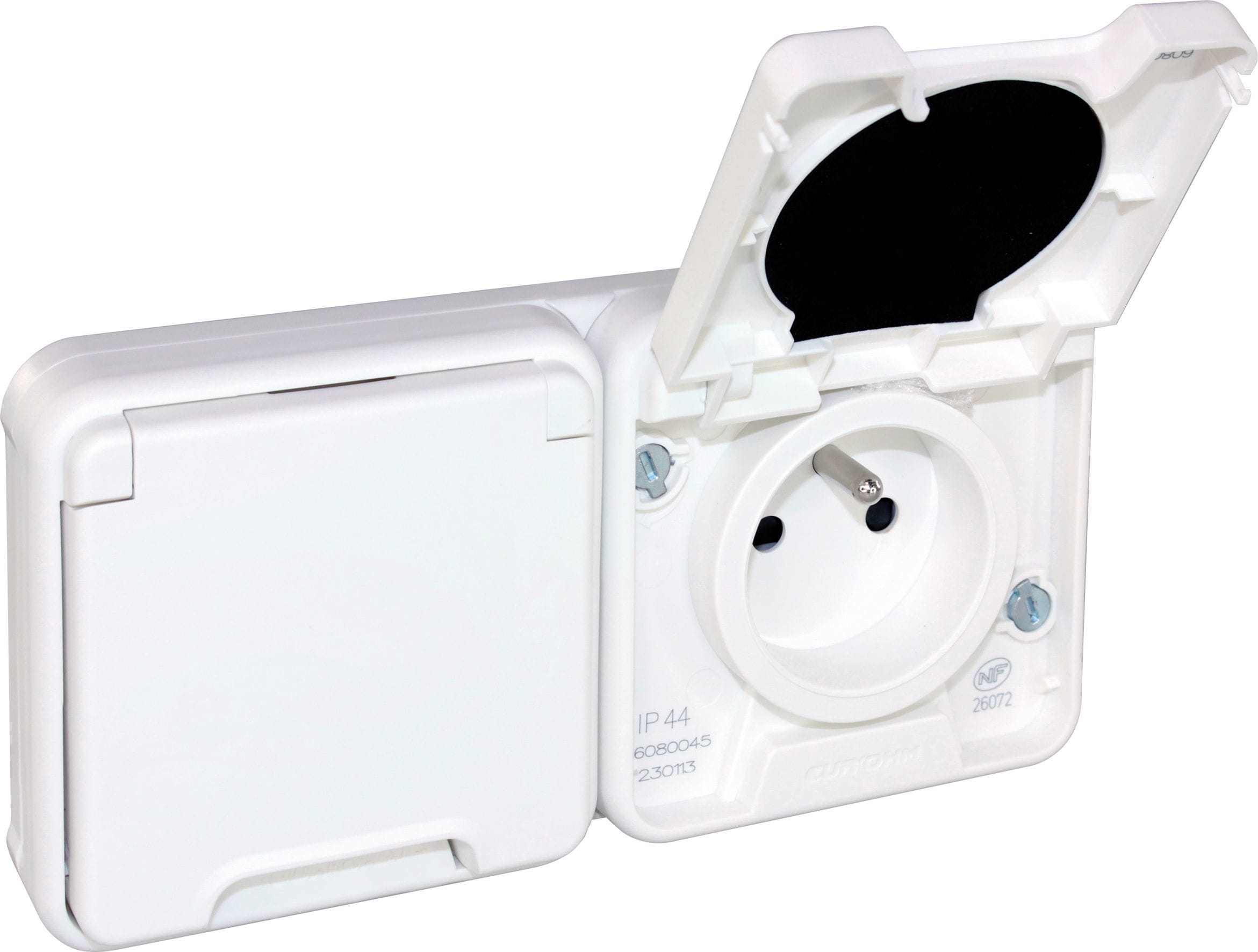 Eur Ohm - OXXO dble PC 2P+T  IP55 BLANC ENCASTRE