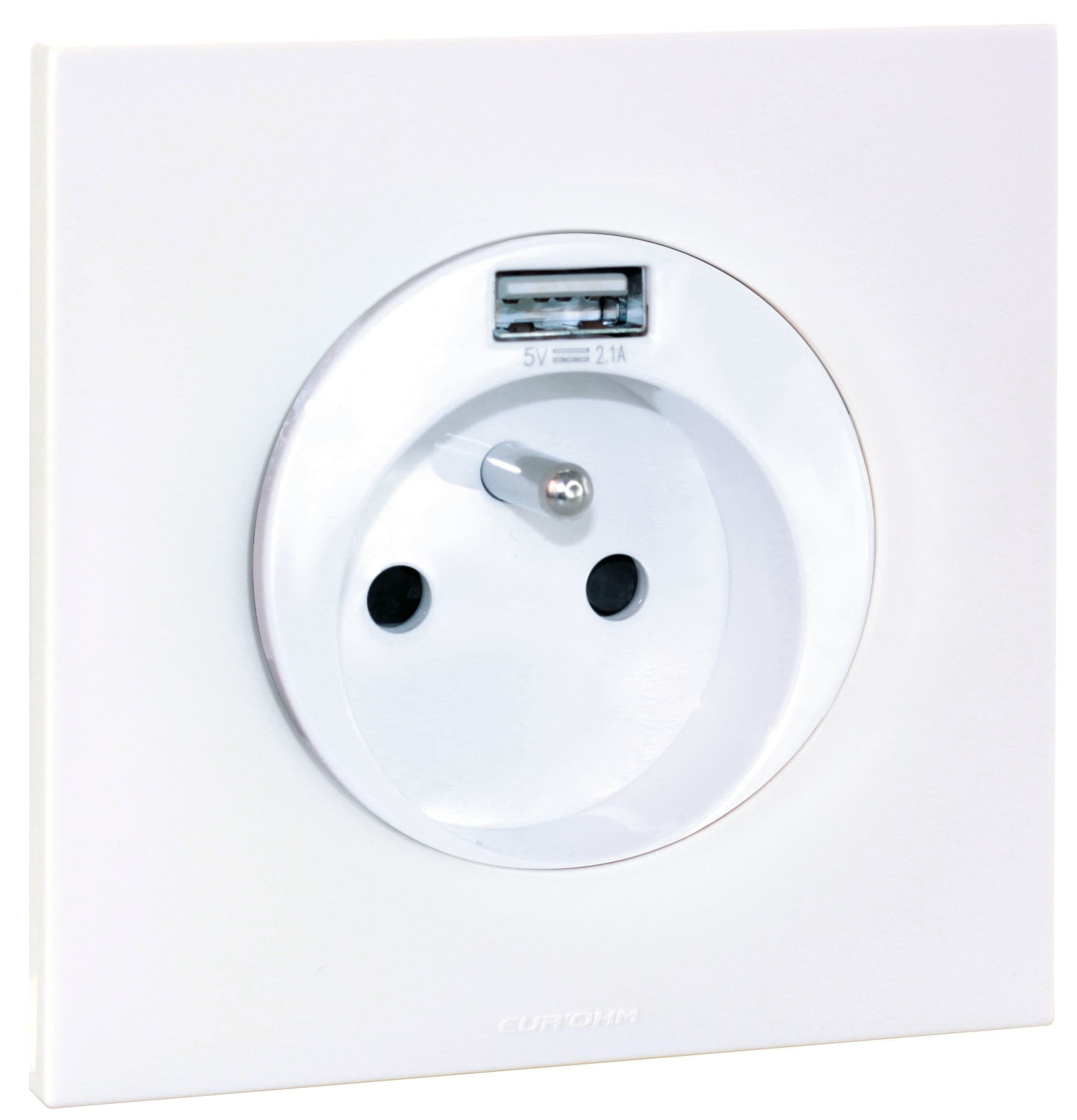 Eur Ohm - SQUARE - PC 2P+T + USB + plaque + griffes - BLC