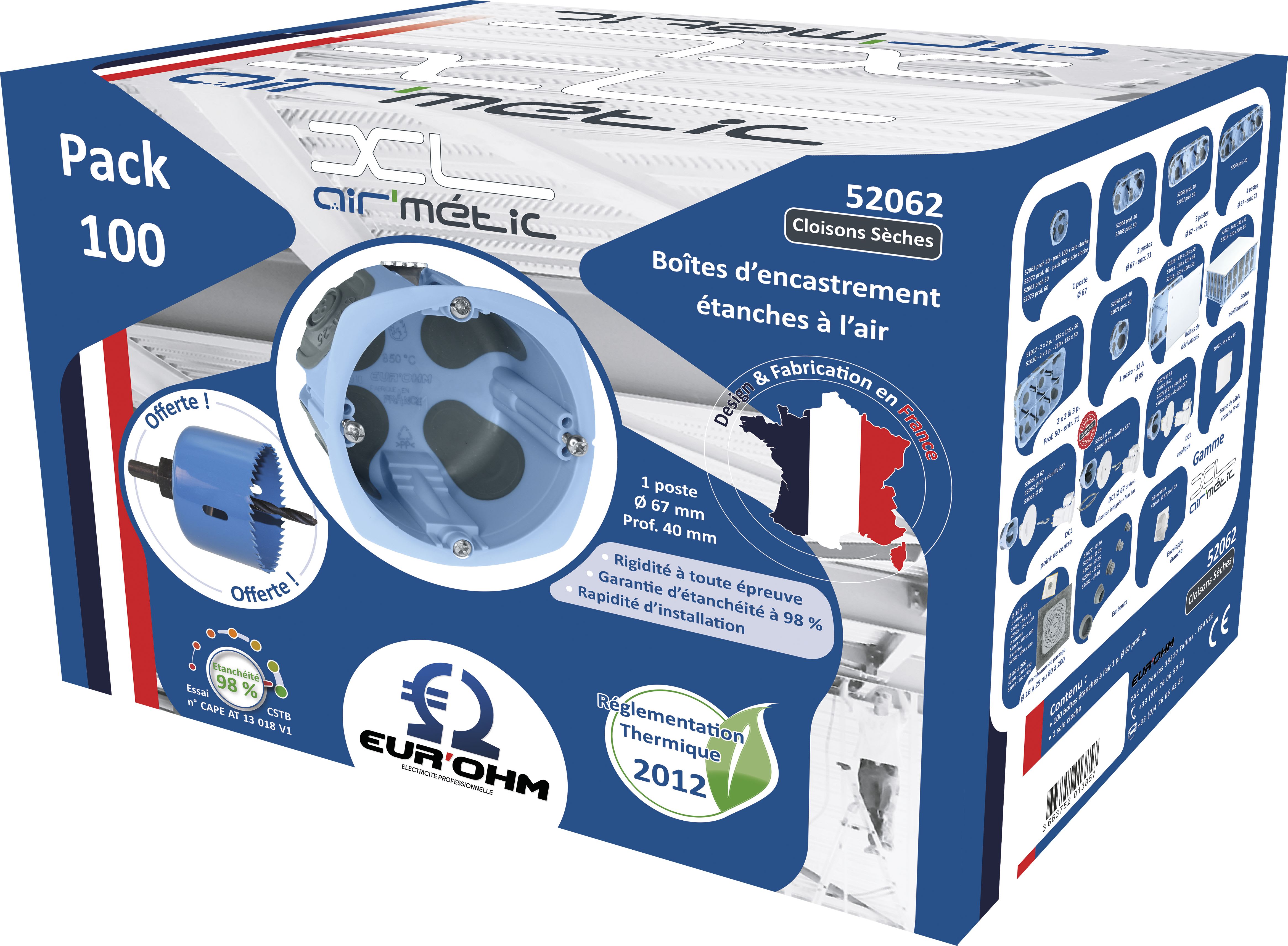 Eur Ohm - Pack 100 btes AIR'metic d67 p40+scie cloche