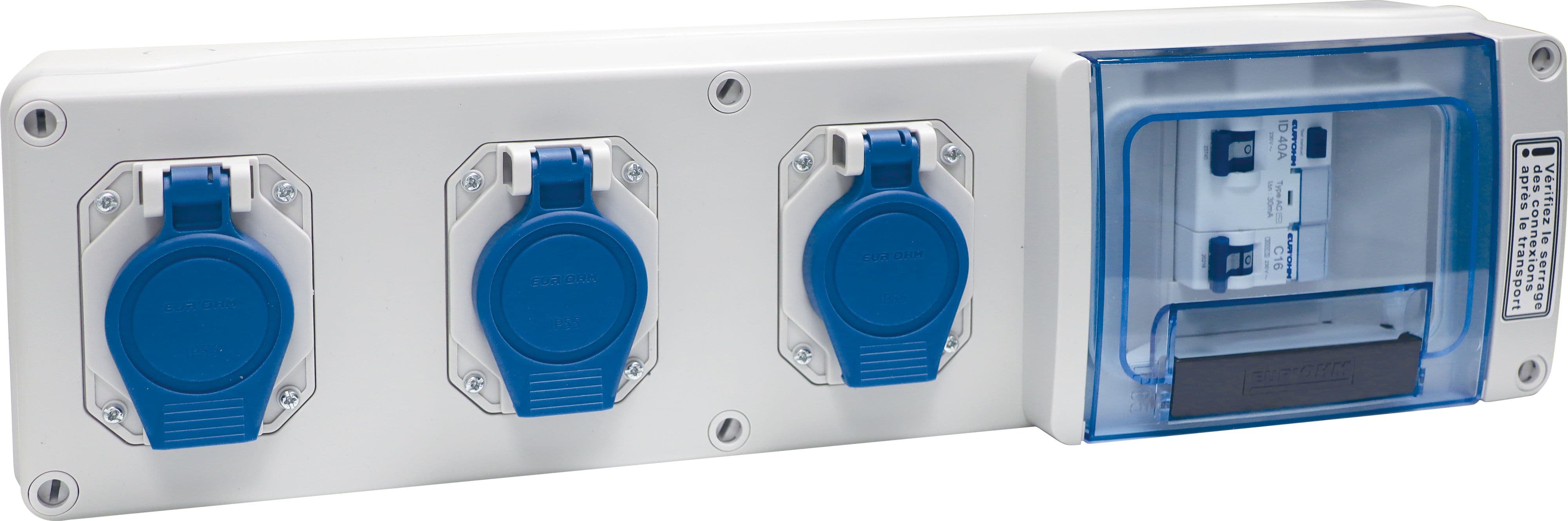 Eur Ohm - Coffret de chantier mono 3 prises simplifié - 1 disj diff. 16A + 3 prises 2P+T