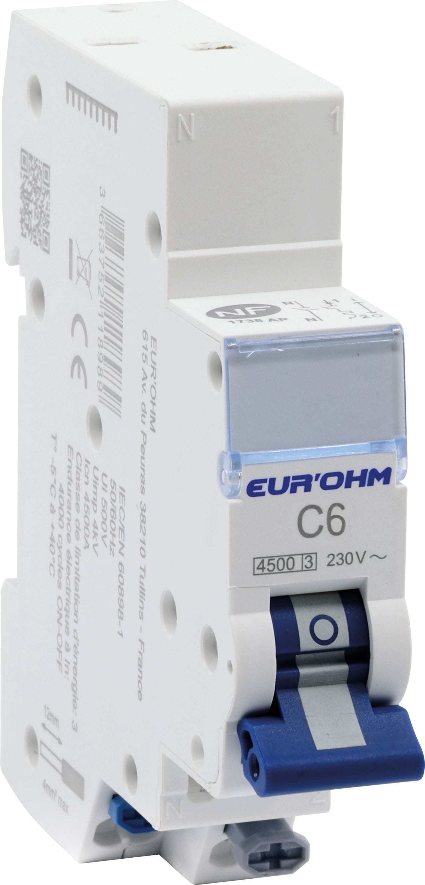 Eur Ohm - Disjoncteur 1P+N 6A courbe C connexion rapide/rapide 4,5kA NF