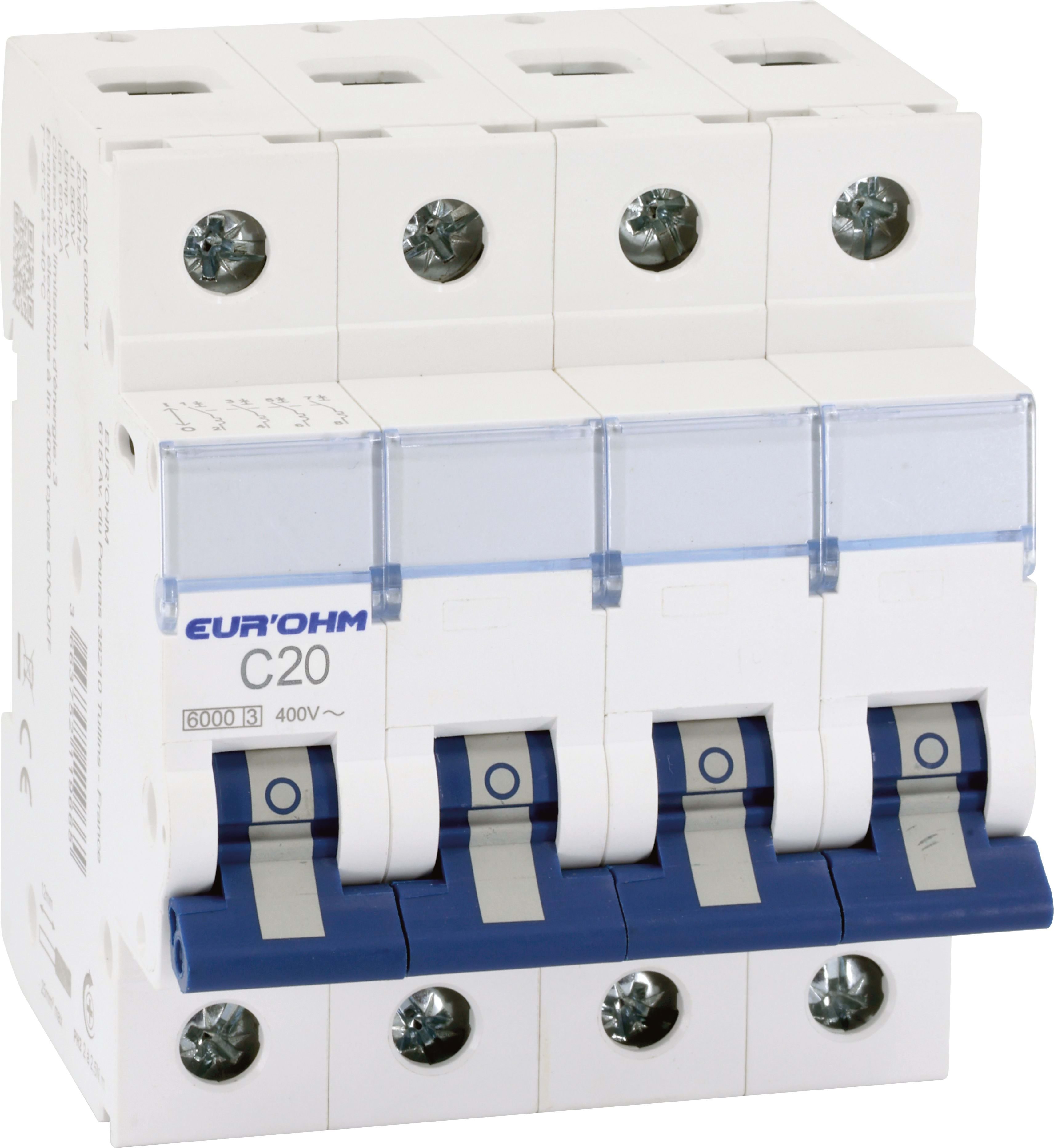Eur Ohm - Disjoncteur 4P 20A courbe C connexion vis/vis 6kA NF