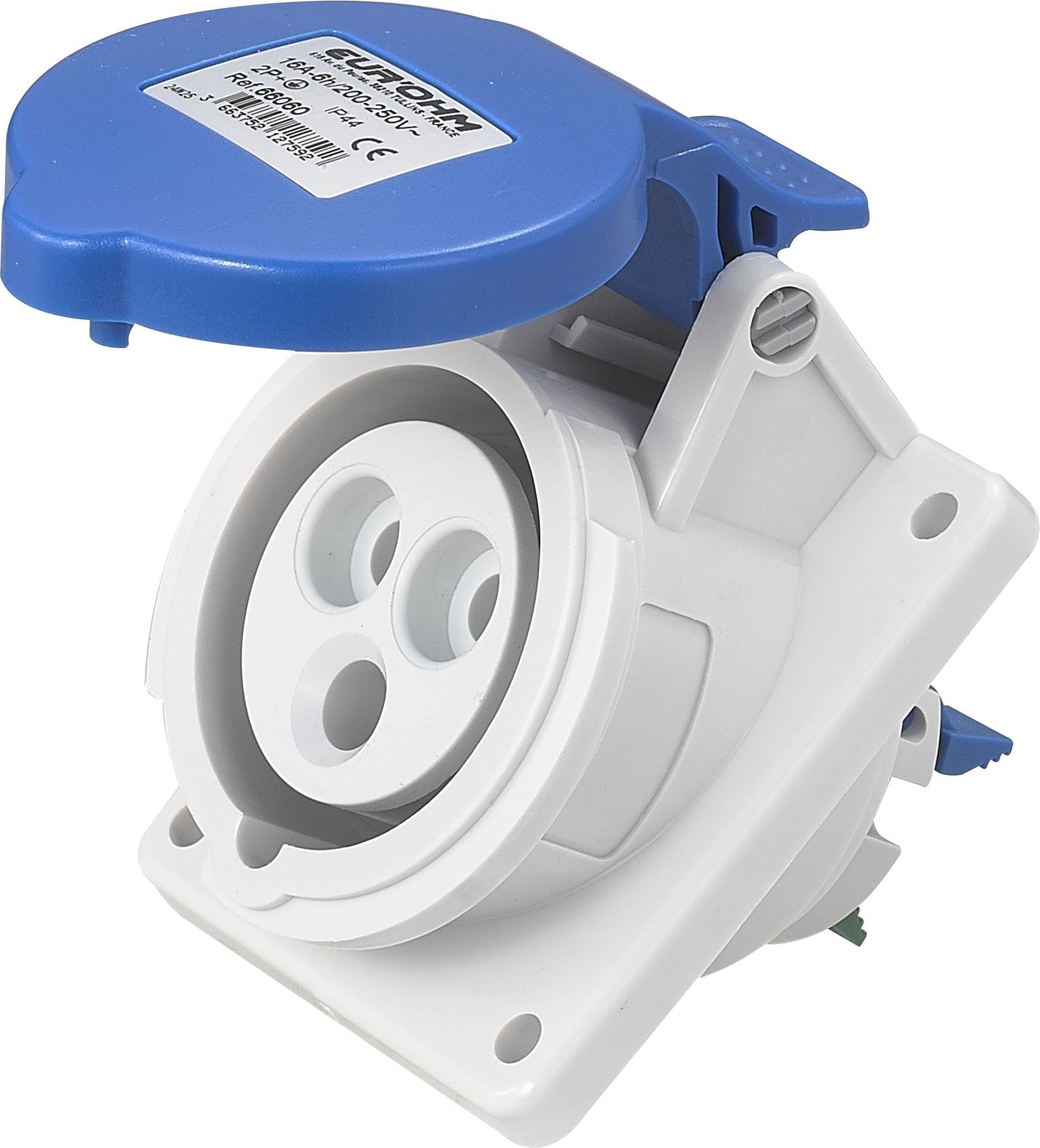 Eur Ohm - Socle de prise industrielle à encastrer à 10° 2P+T 16A 230V AC IP44