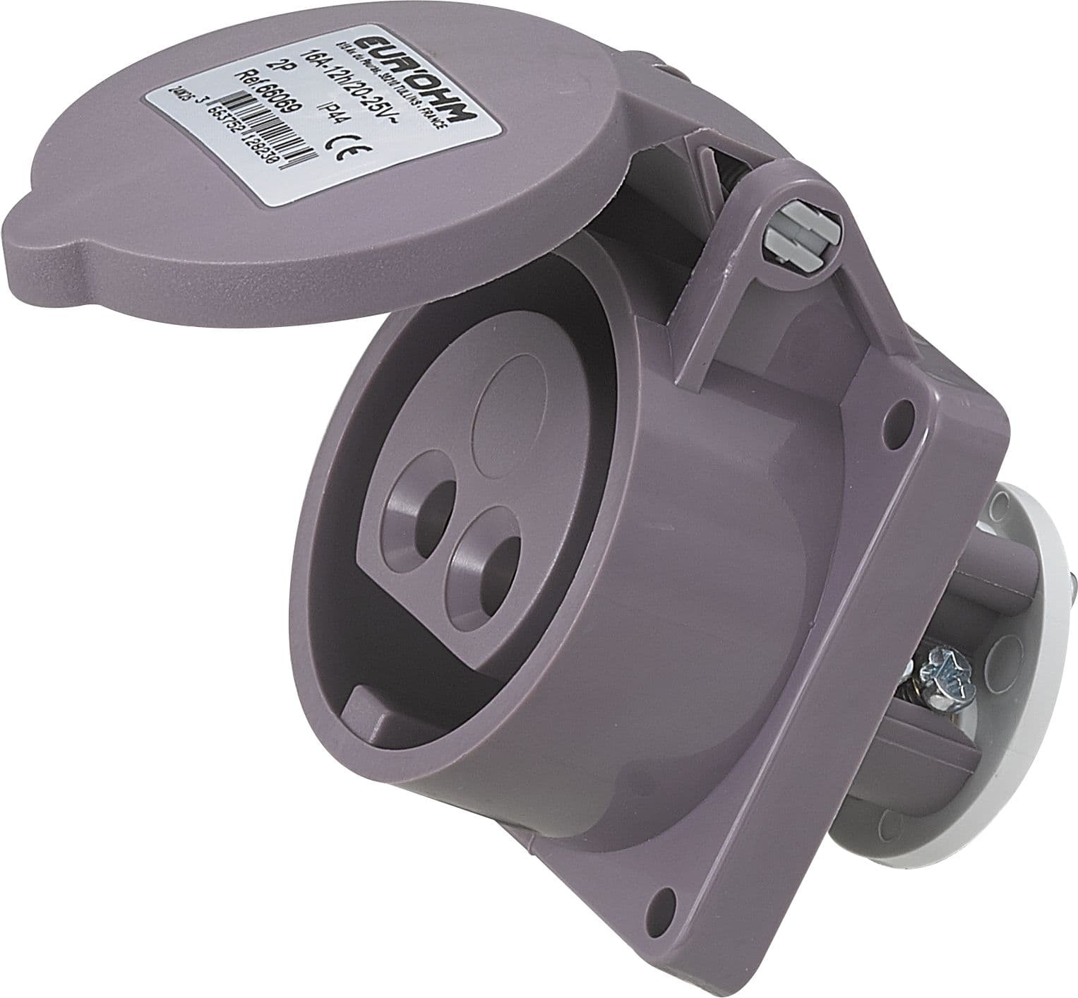Eur Ohm - Socle de prise industrielle à encastrer à 10°  2P 16A 24V AC IP44