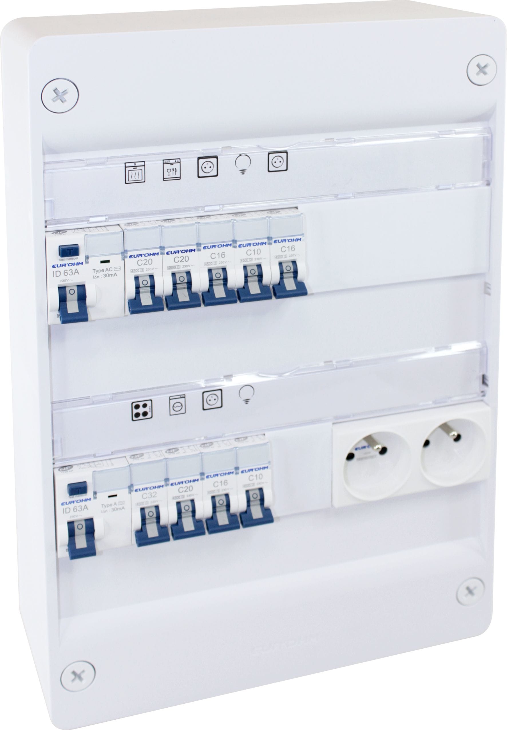 Eur Ohm - coffret RX 13m 2R monté-cablé evolutif  pour T1/T2