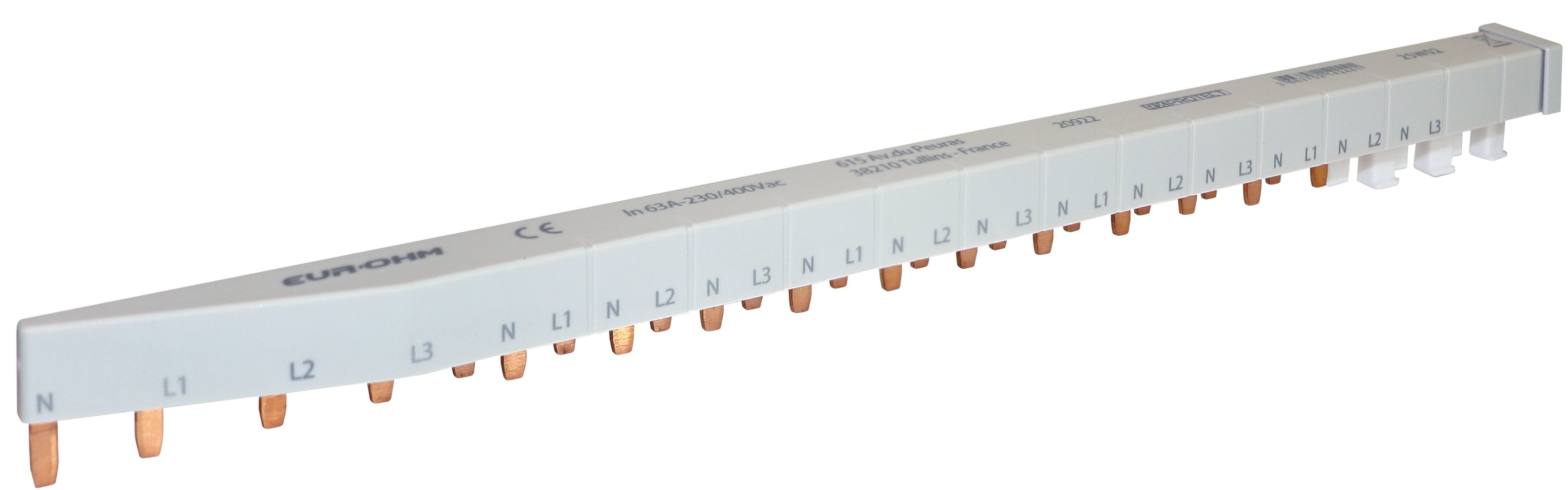Eur Ohm - Peigne de répartition 3P+N-63A 18M avec cache dents 5M