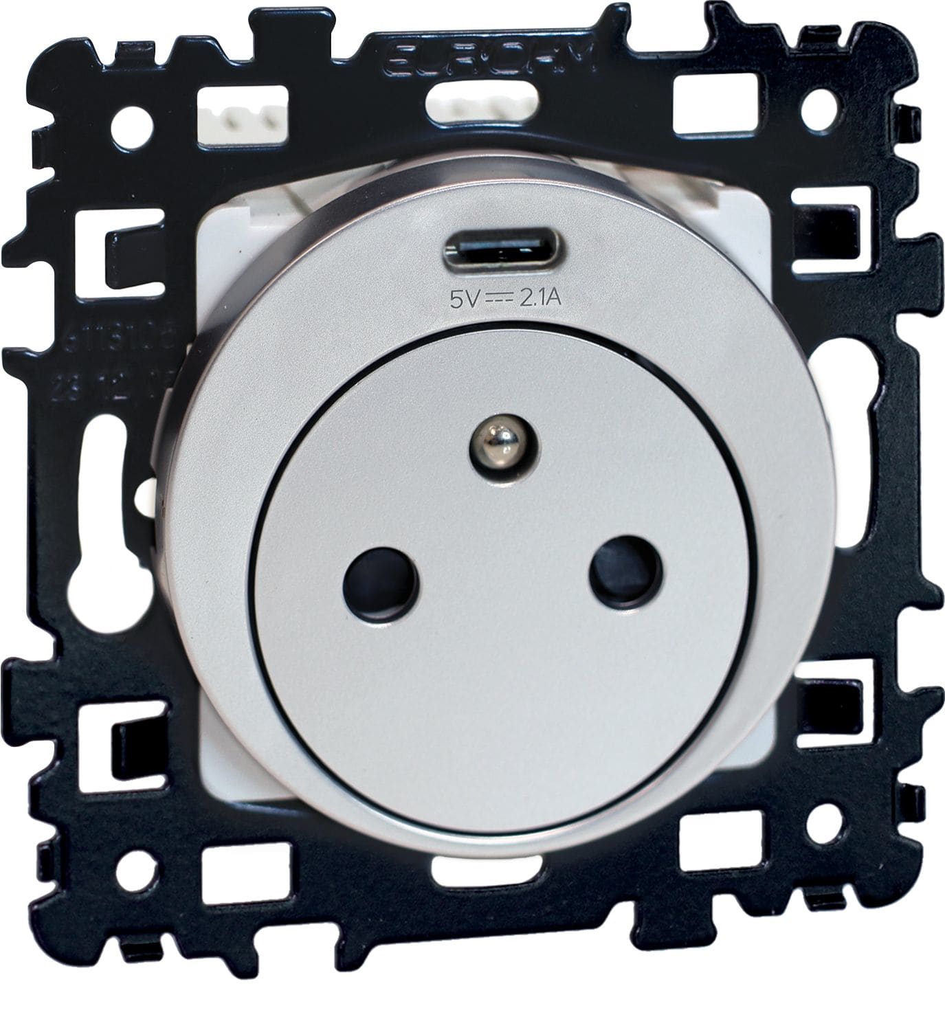 Eur Ohm - SQUARE PC 2P+T affleurante + USB-C Sylver