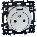 Eur Ohm - Square Prise 2P+T +USB 2,1A, type A affleurante Silver