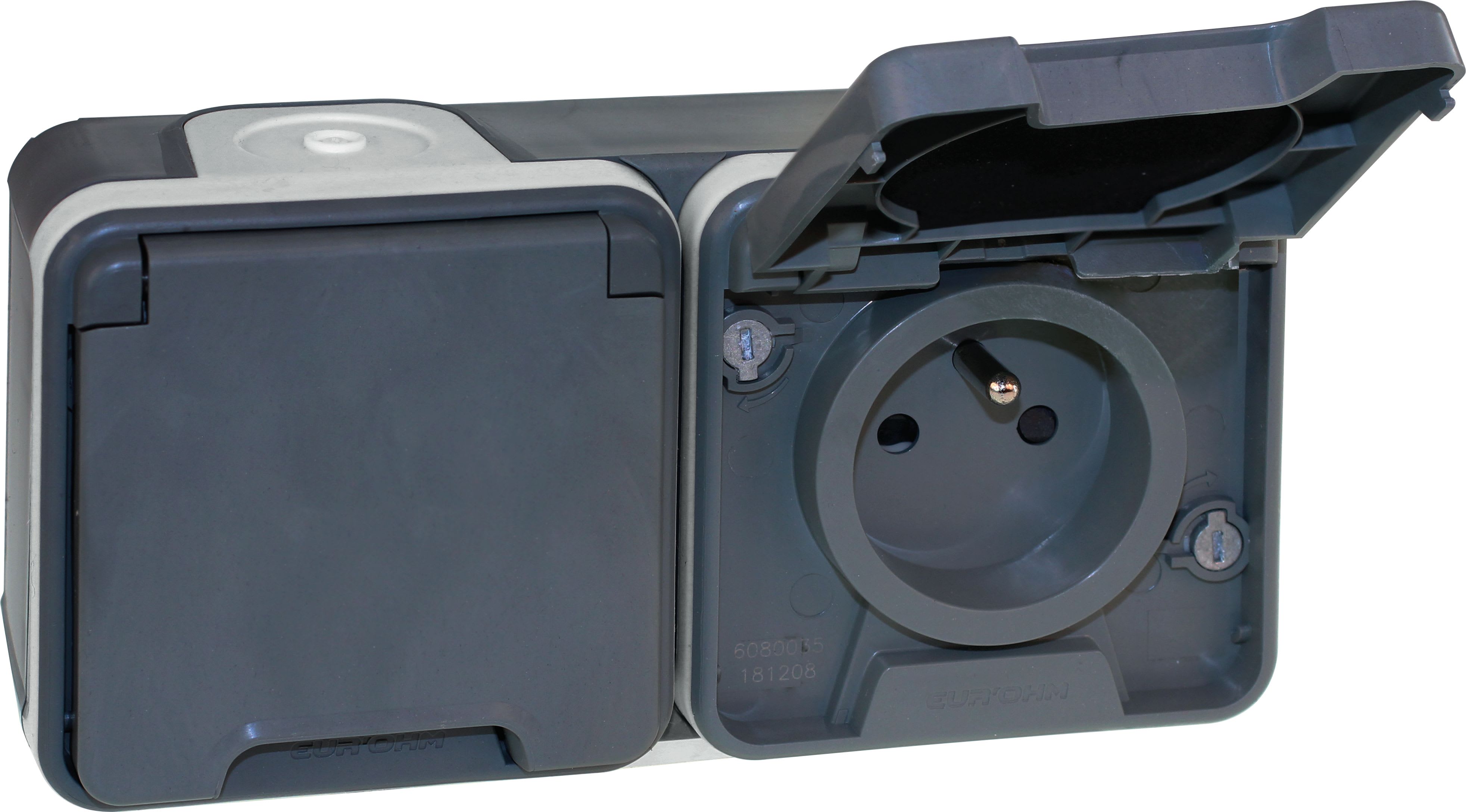 Eur Ohm - OXXO dble PC horiz 2P+T GRIS SAILLIE IP55