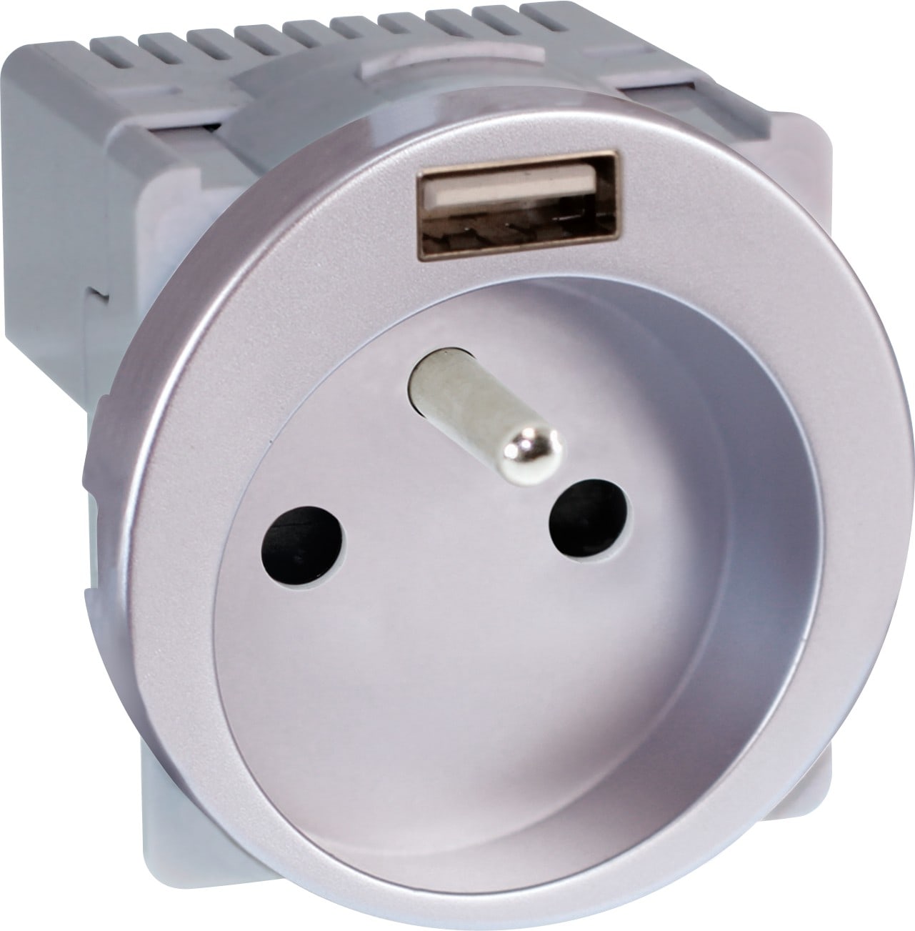 Eur Ohm - COMETE PC  2P+T + USB A SILVER