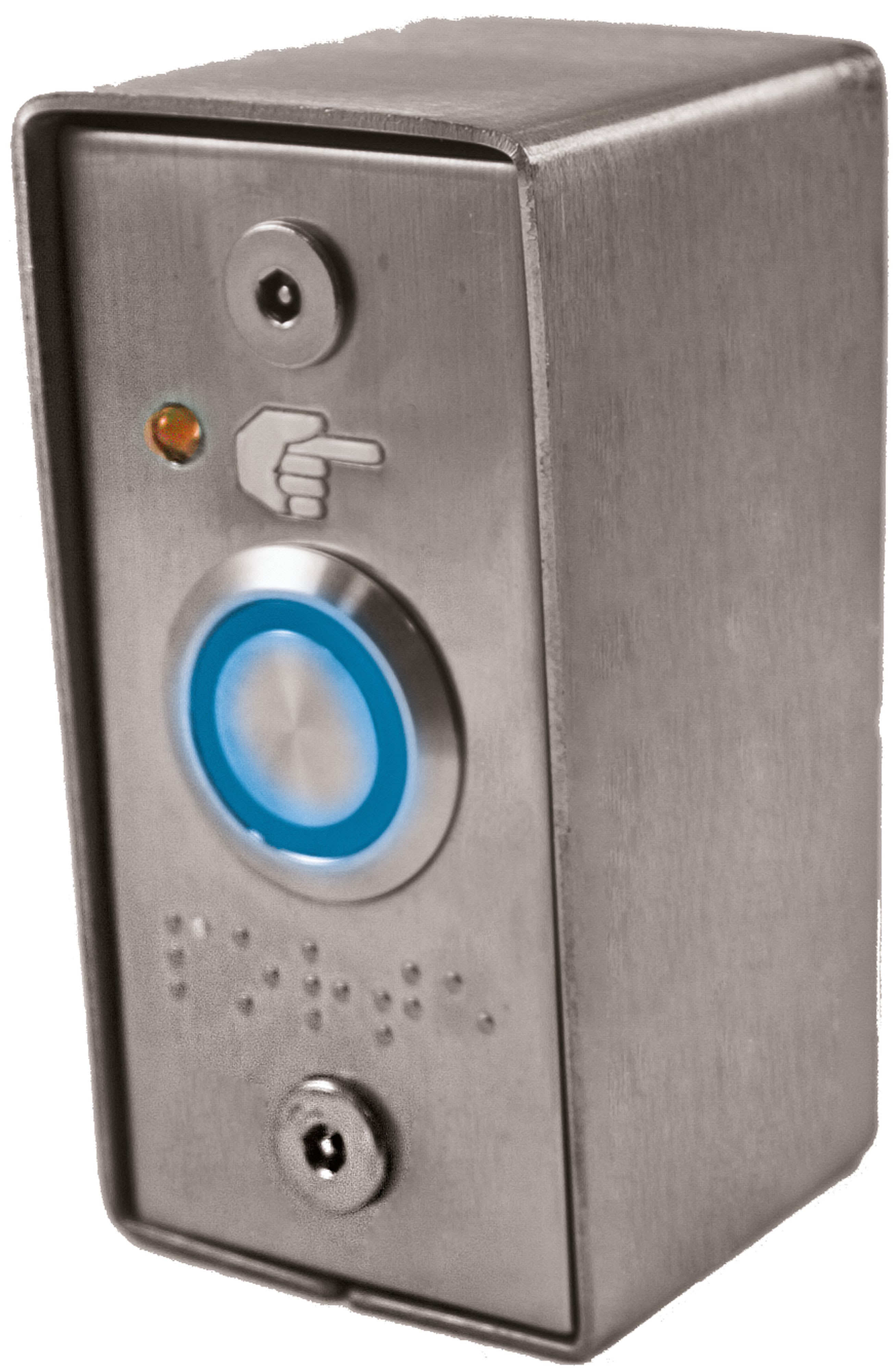 Acie Automatisme - Bouton poussoir no/nf lumineux monté sur une plaque inox et son boitier pmr