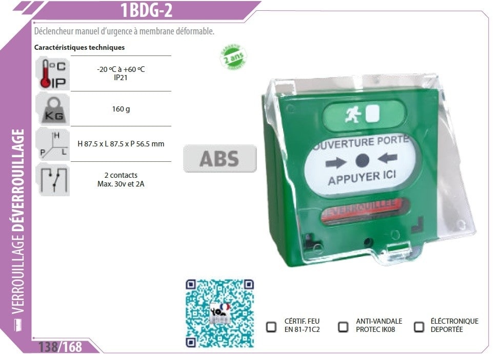 Acie Automatisme - Déclencheur manuel vert, 2 contacts avec capot
