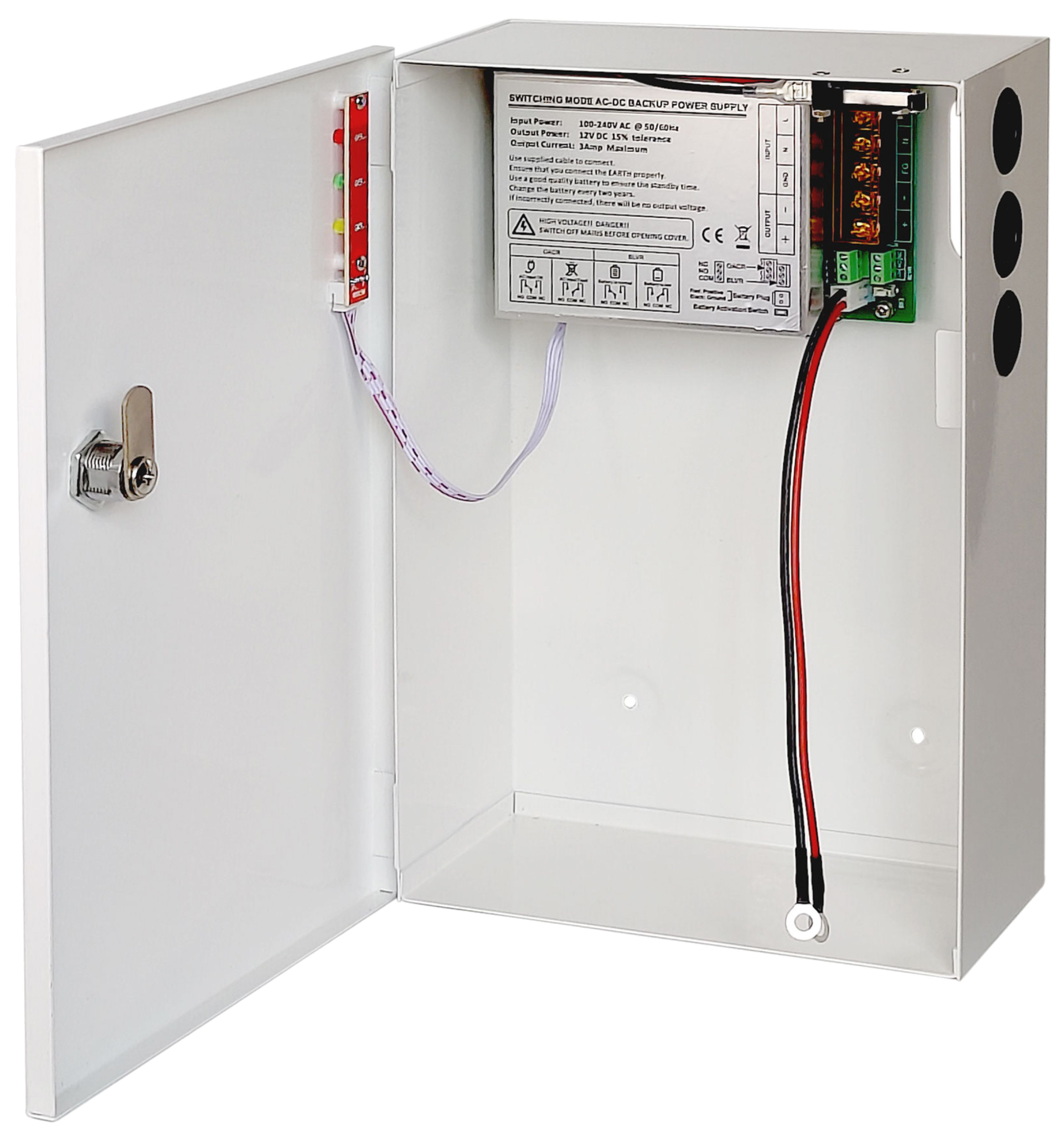 Acie Automatisme - Coffret alimentation régulé 220v 13,8v 3a boîtier métal, batterie 18ah à prévoir