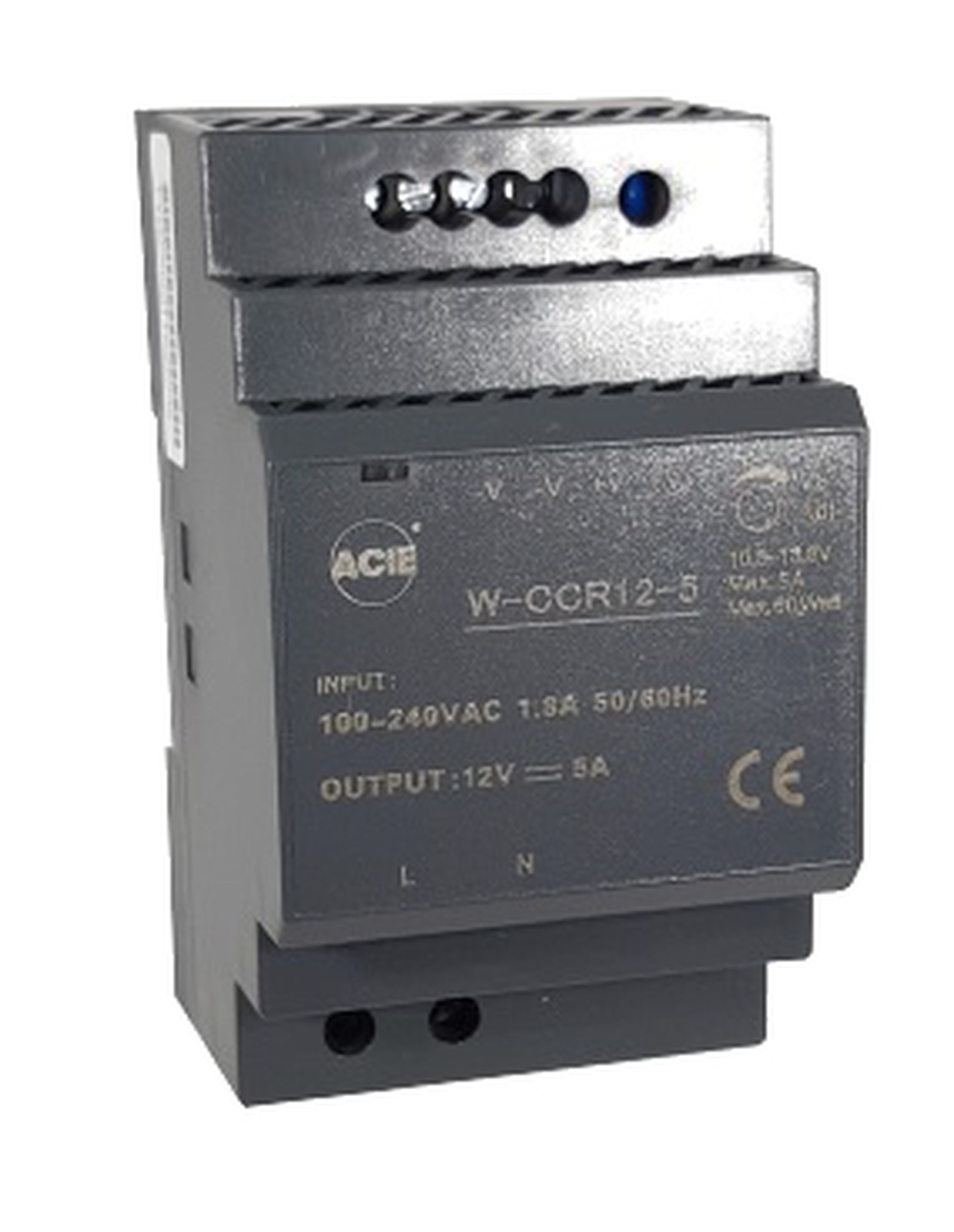 Acie Automatisme - Alimentation rail-din 5A 12vcc fixation sur aril-din 3 modules