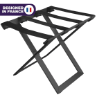 Jvd - Rack à bagage en acier noir sangle en cuir marron très compact et design