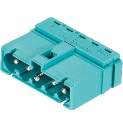Wieland - connecteur GST15i5 mâle à souder coudé turquoise