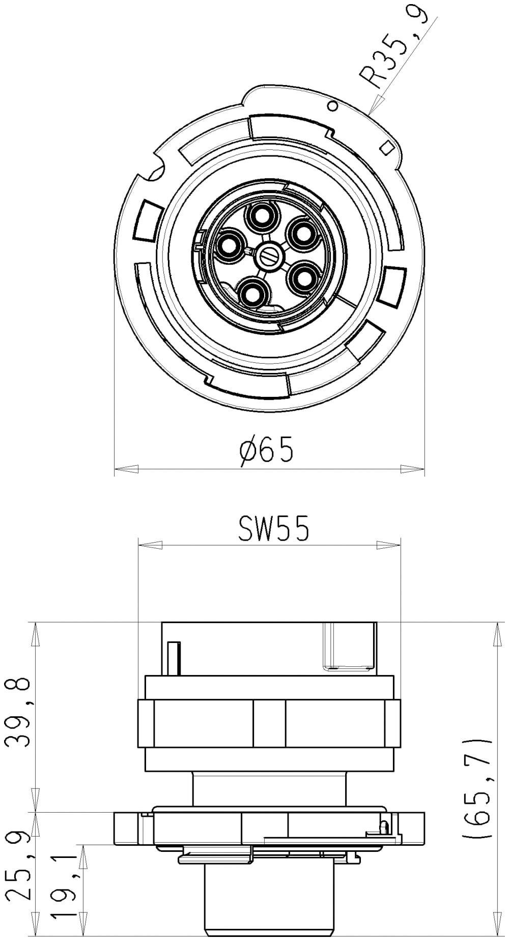 Wieland - embase RST50i5 femelle M32 à vis Noir
